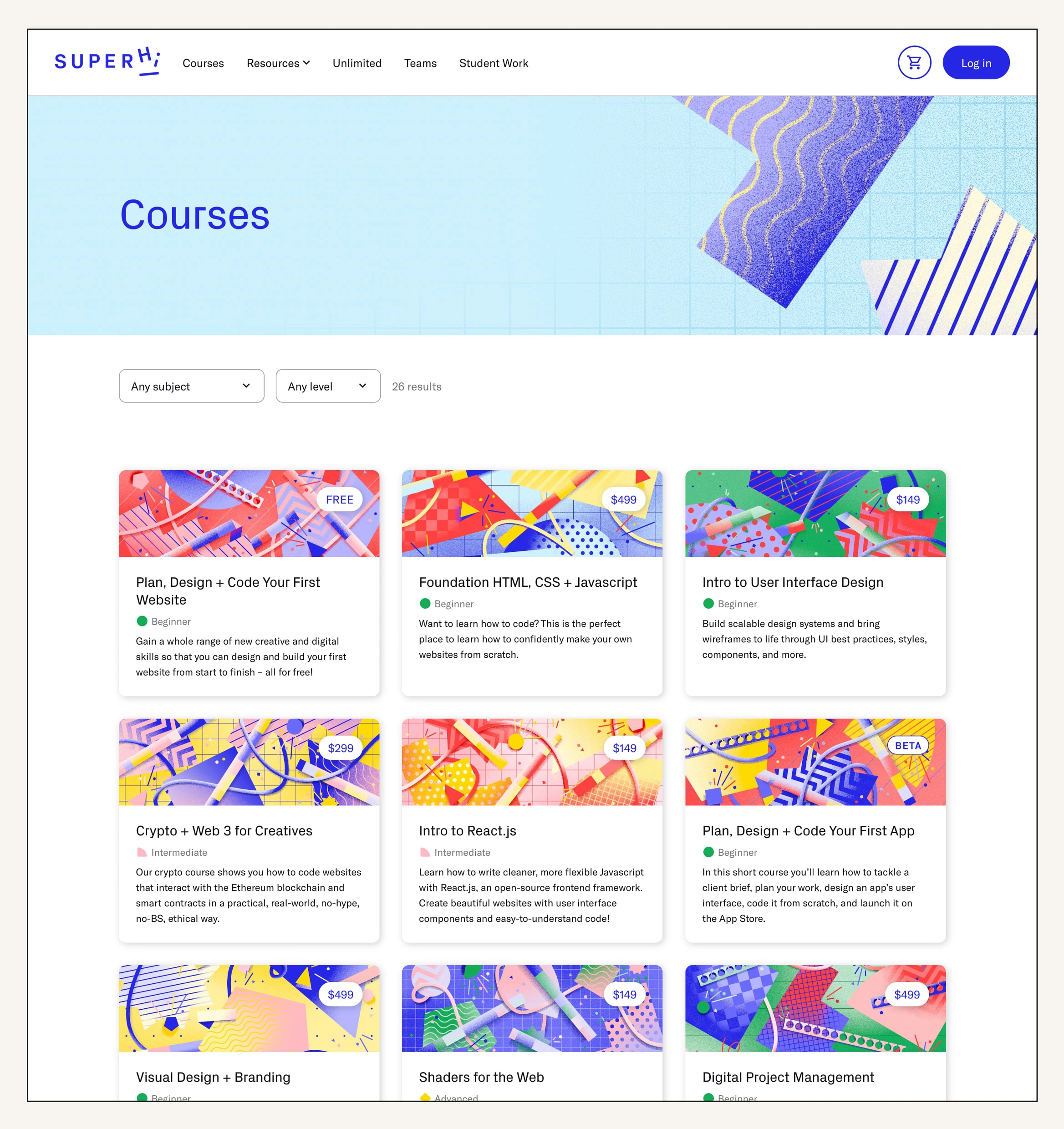 Courses page with updated imagery