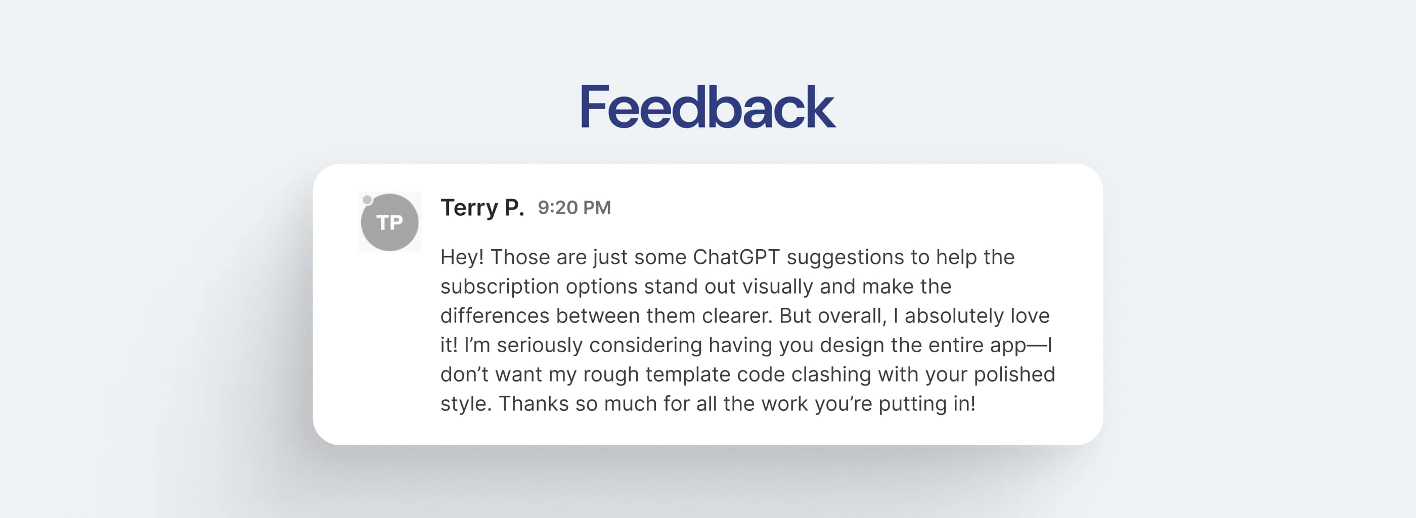 Client feedback