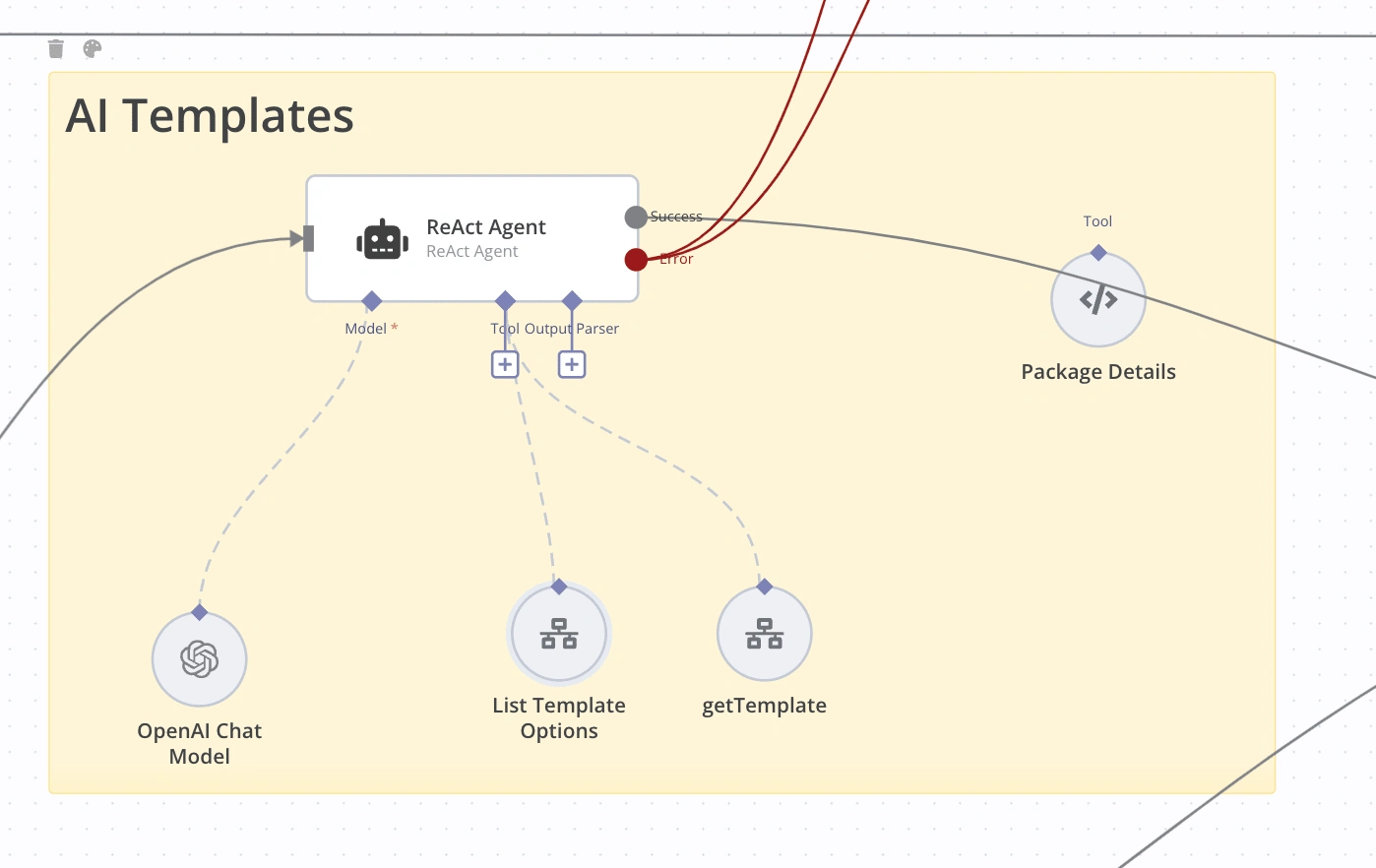 An agent takes this information, and uses tools to choose and load a relevant template, then customizes it for the contact.