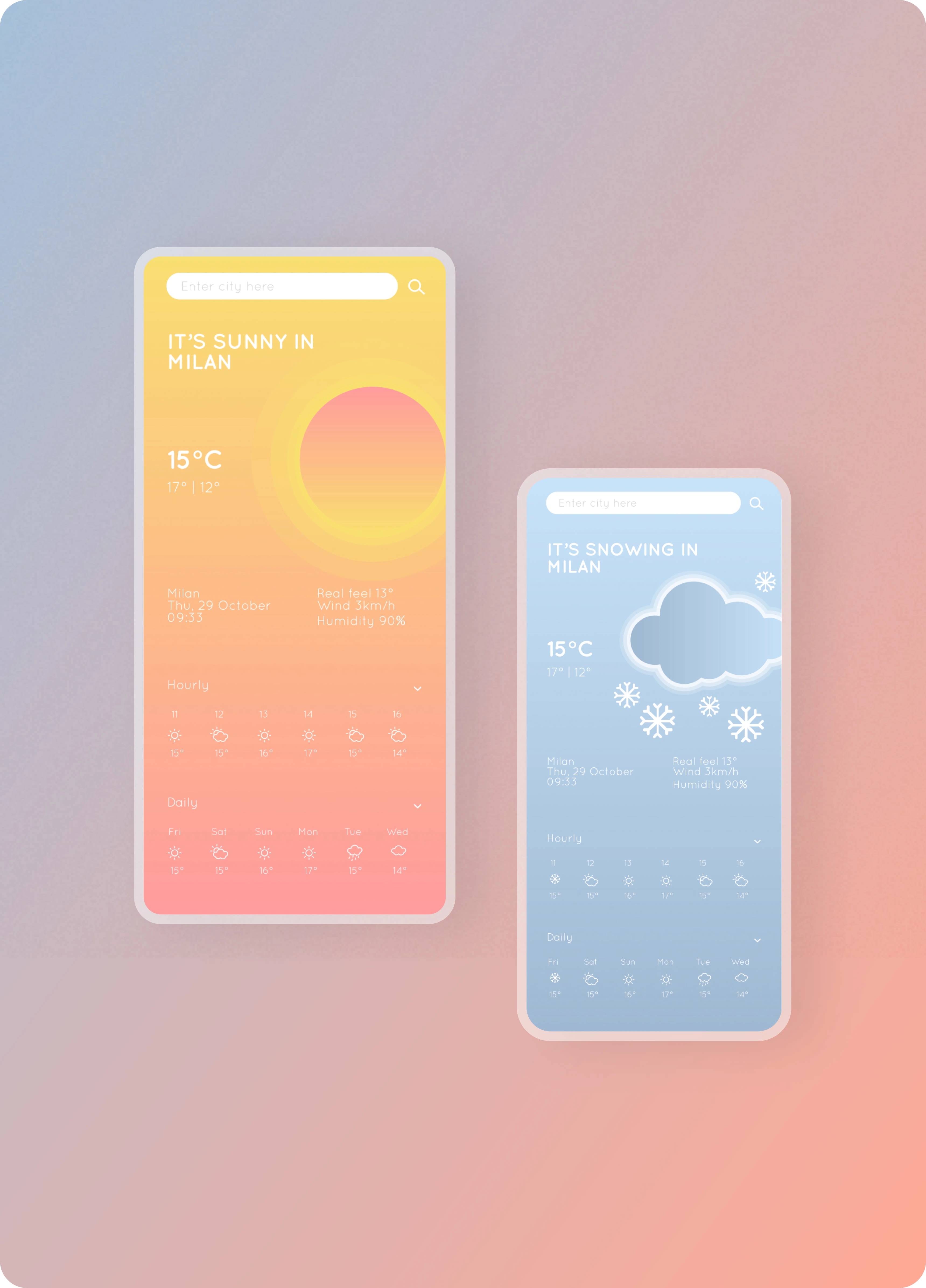 Sunny and Snowing interface design