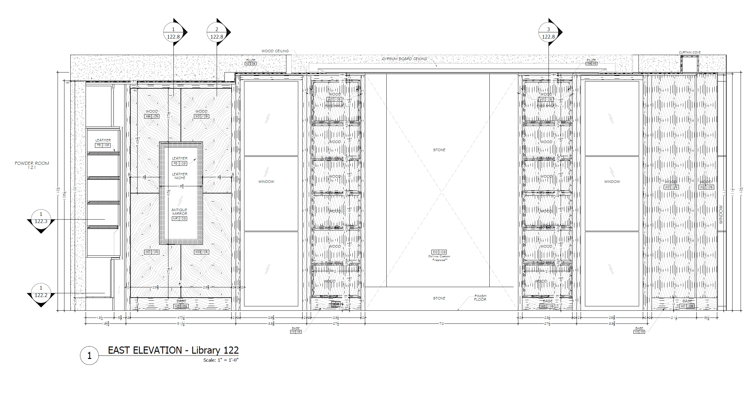 This is a sample elevation of the redesigned library. (Some details and finishes have been removed to protect the client's design)