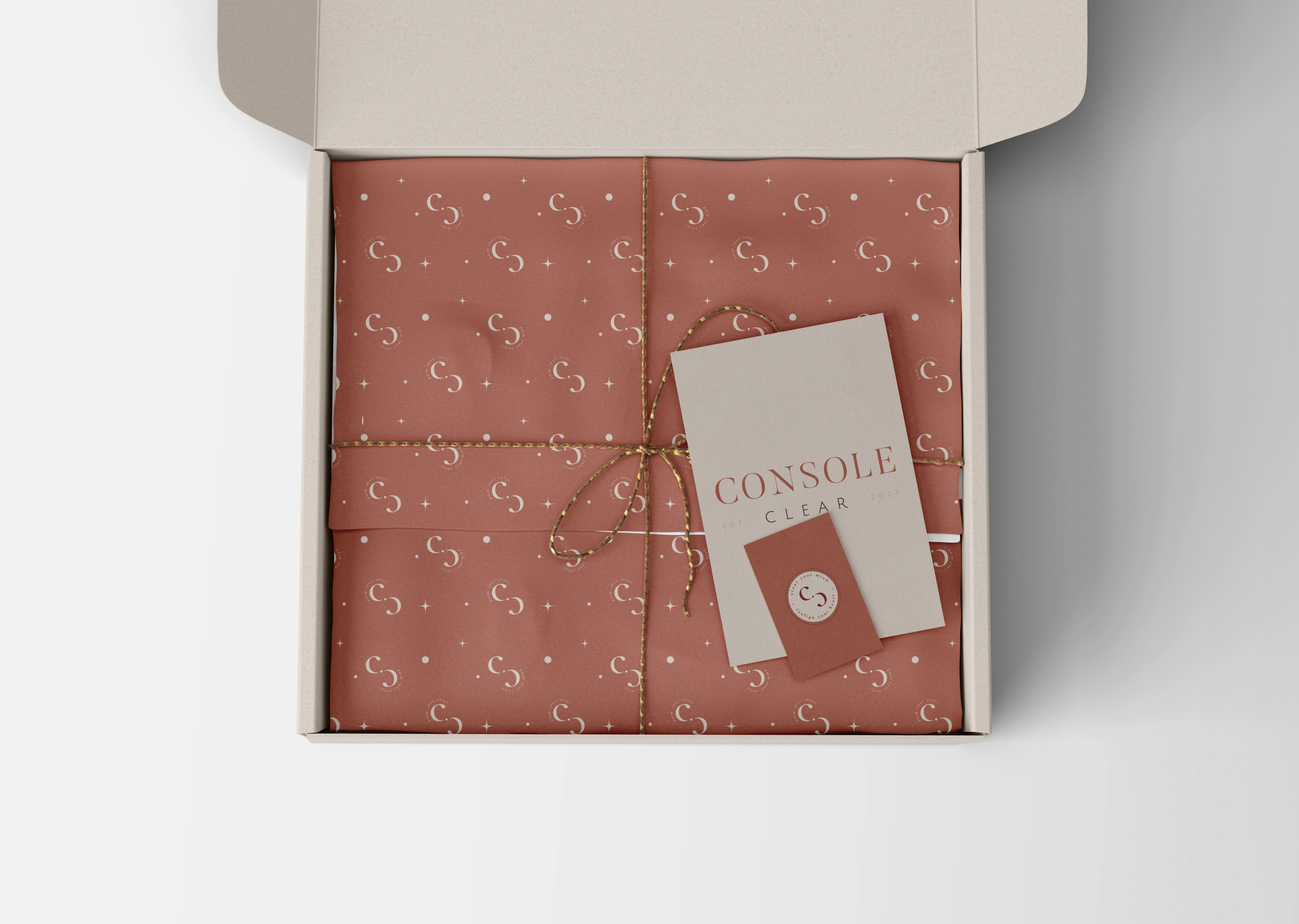 An image of a packaging box with Console Clear postcards 