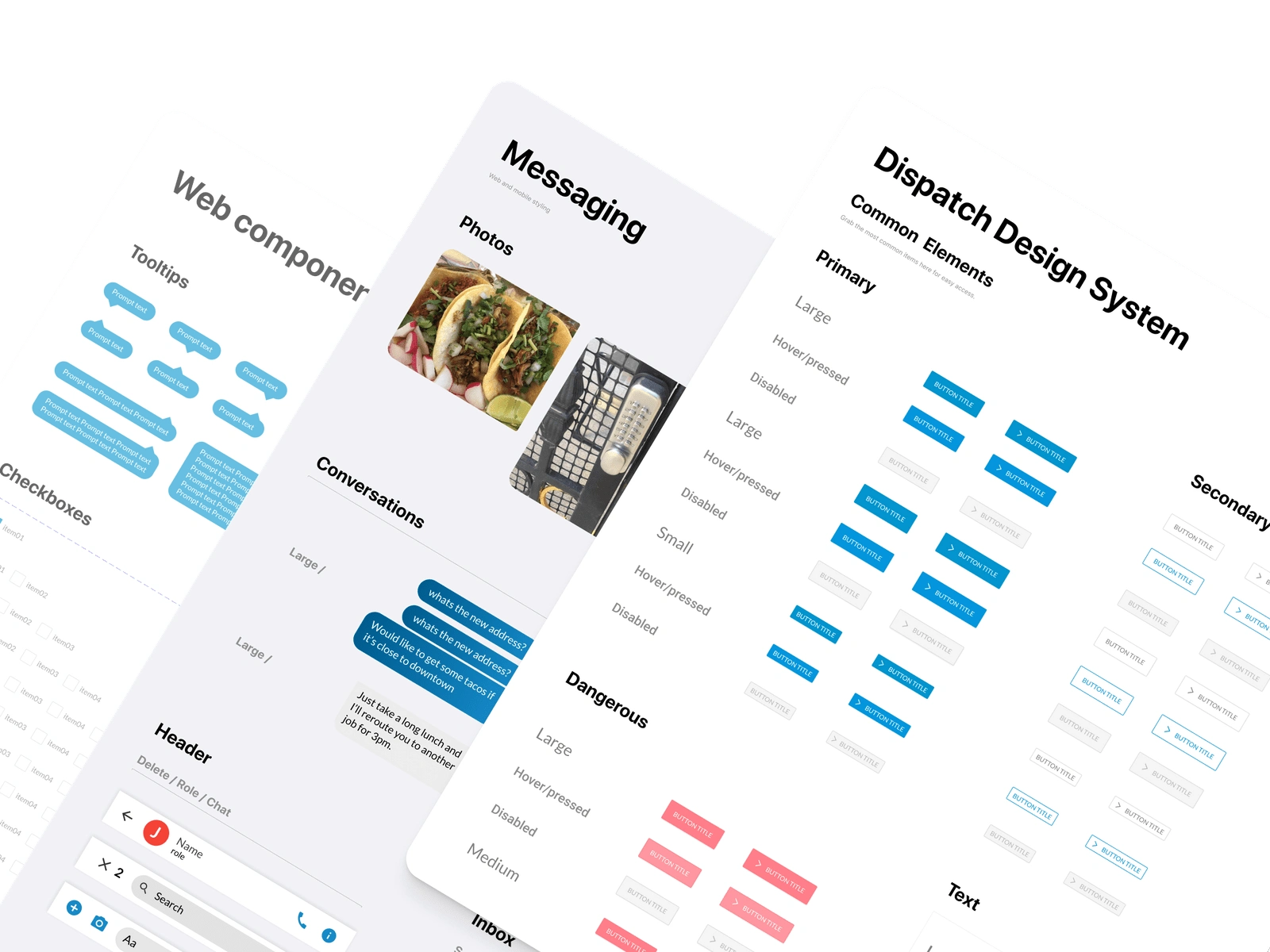 Design system components. Buttons, fonts. text bubbles, etc.