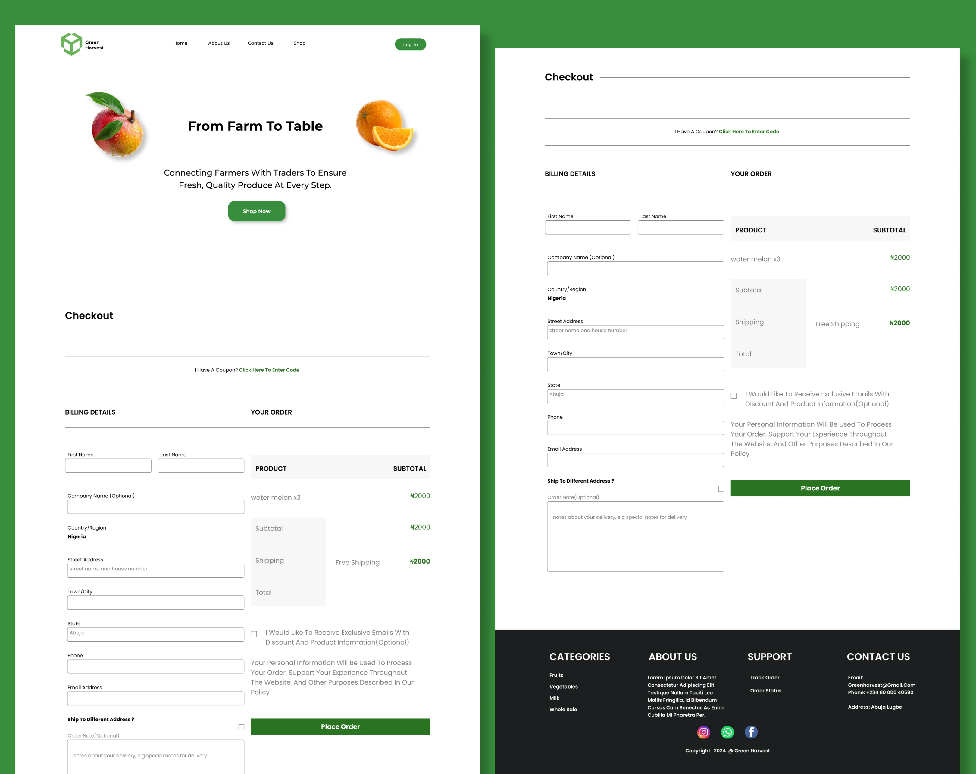 Green Harvest Checkout page
