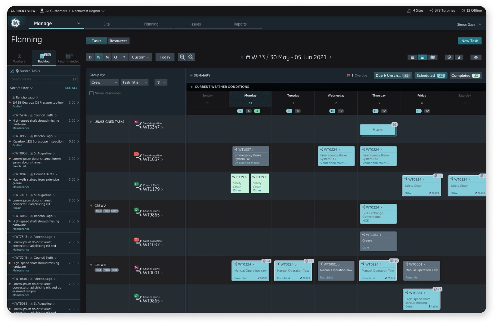 Manage — Task manager (weekly view)