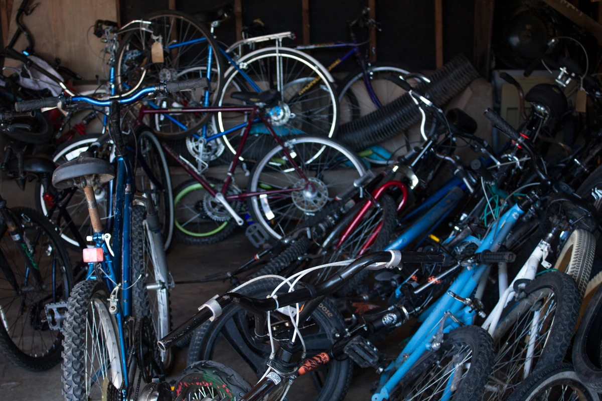 The shop's first batch of bikes were donated by the Indianapolis Metropolitan Police Department. Police Chief Bryan Roach sees the shop as a way to reduce crime. (Drew Daudelin/WFYI)