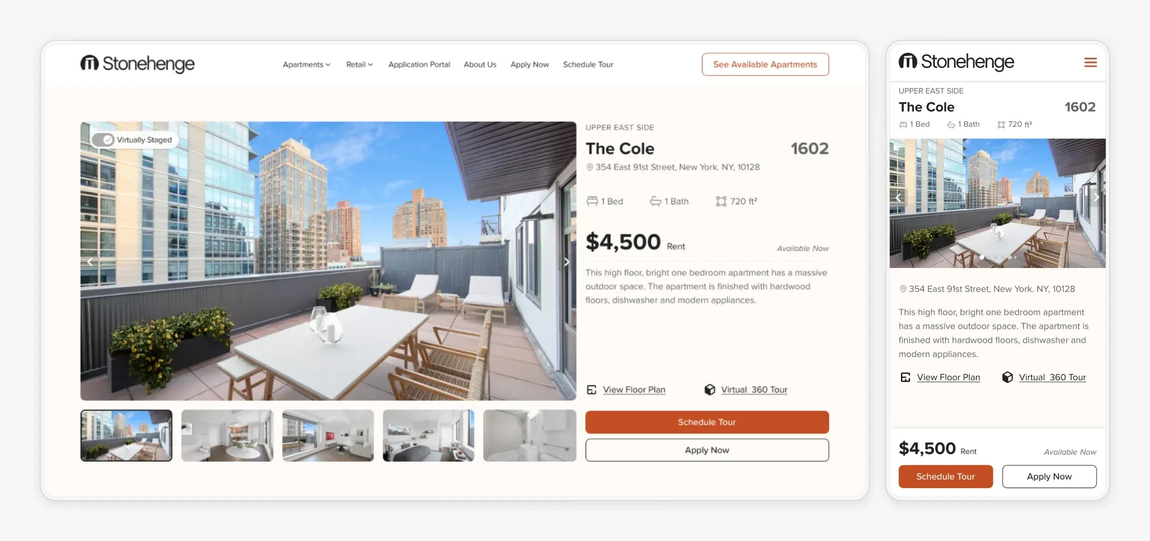 Apartment landing page provides users with all needed information to schedule a tour