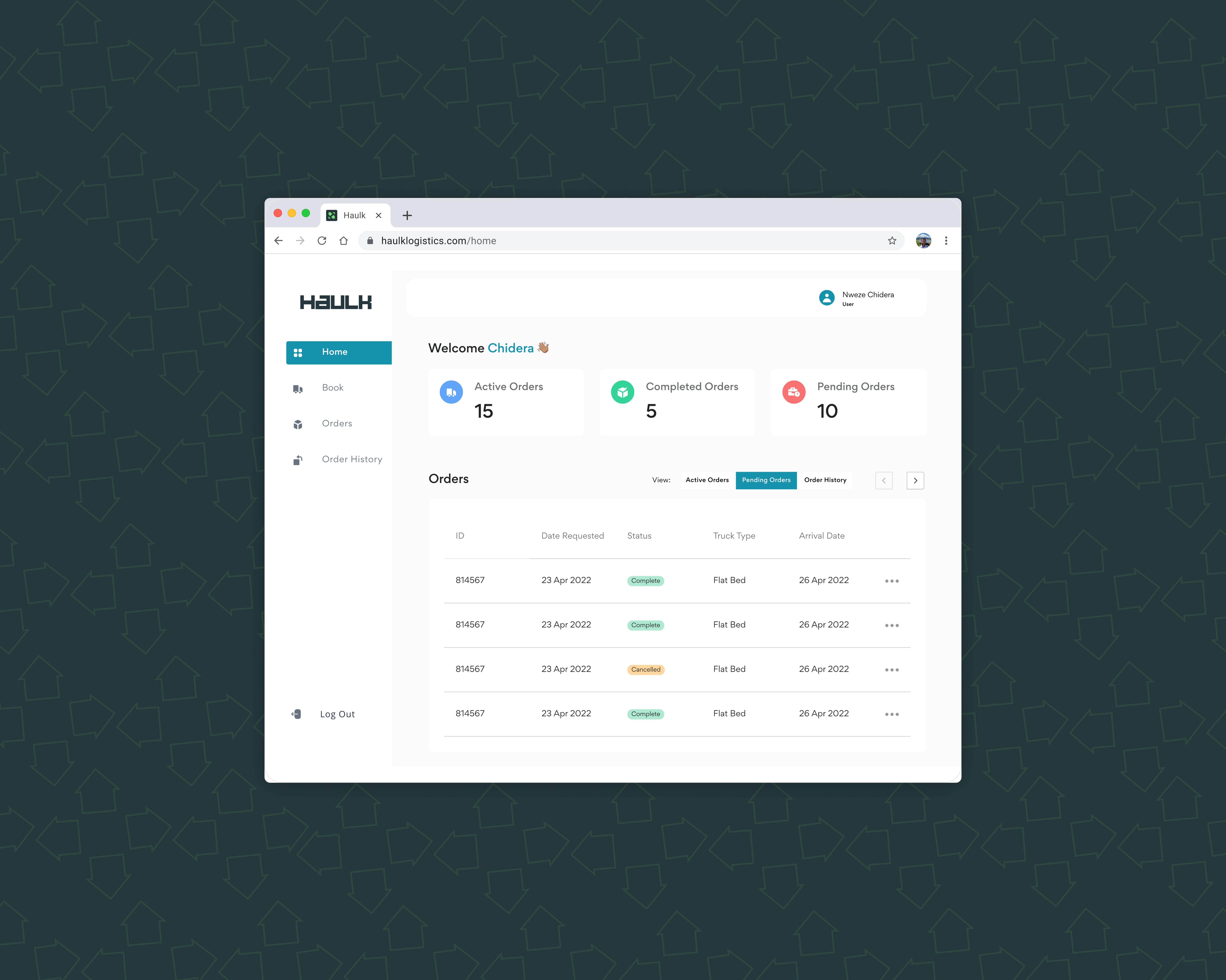 Cargo Owner dashboard showing activity overview