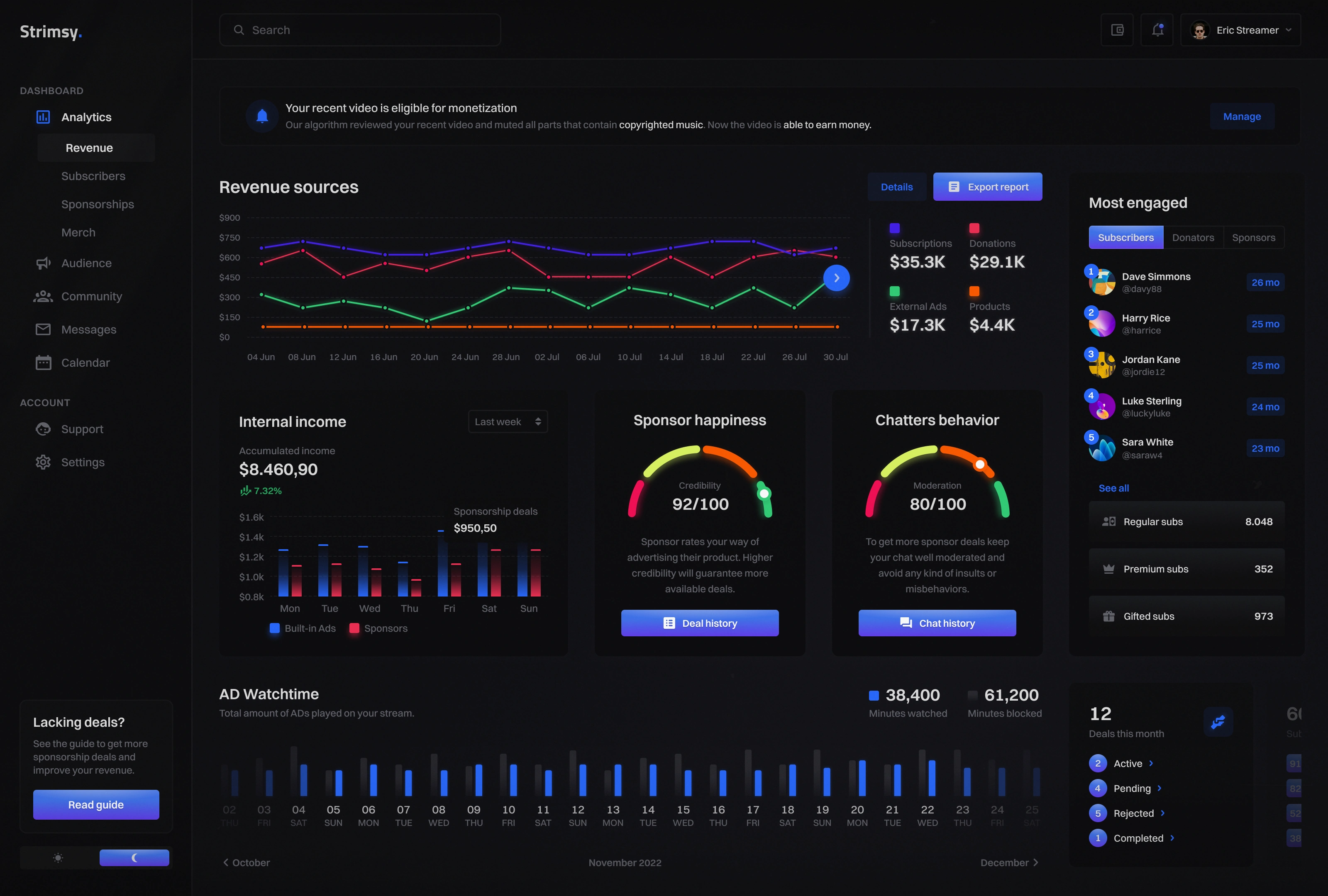 Earnings dashboard - Dark mode (Mar 2023)