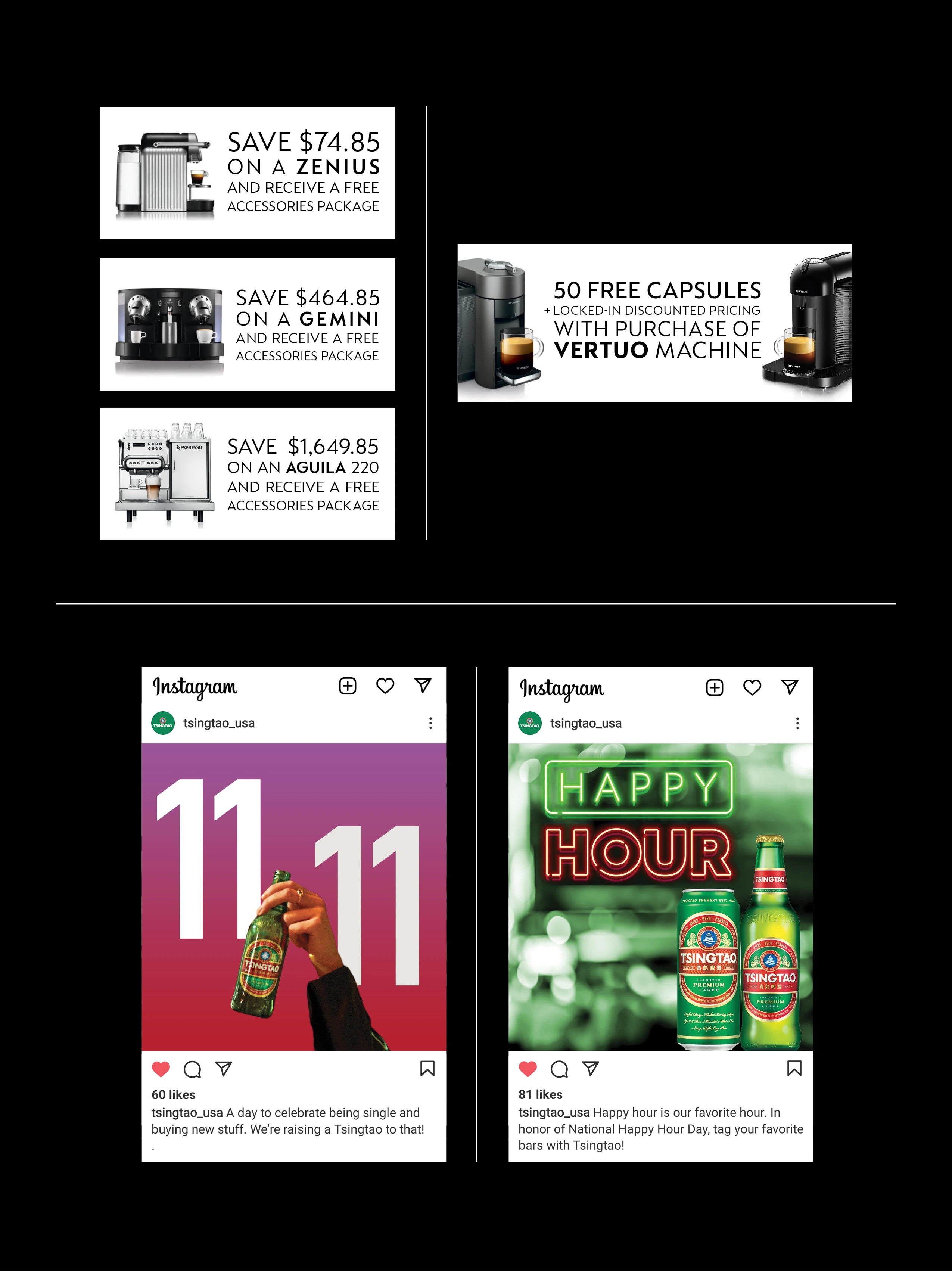 Digital ads for Nespresso / Instagram posts for Tsingtao