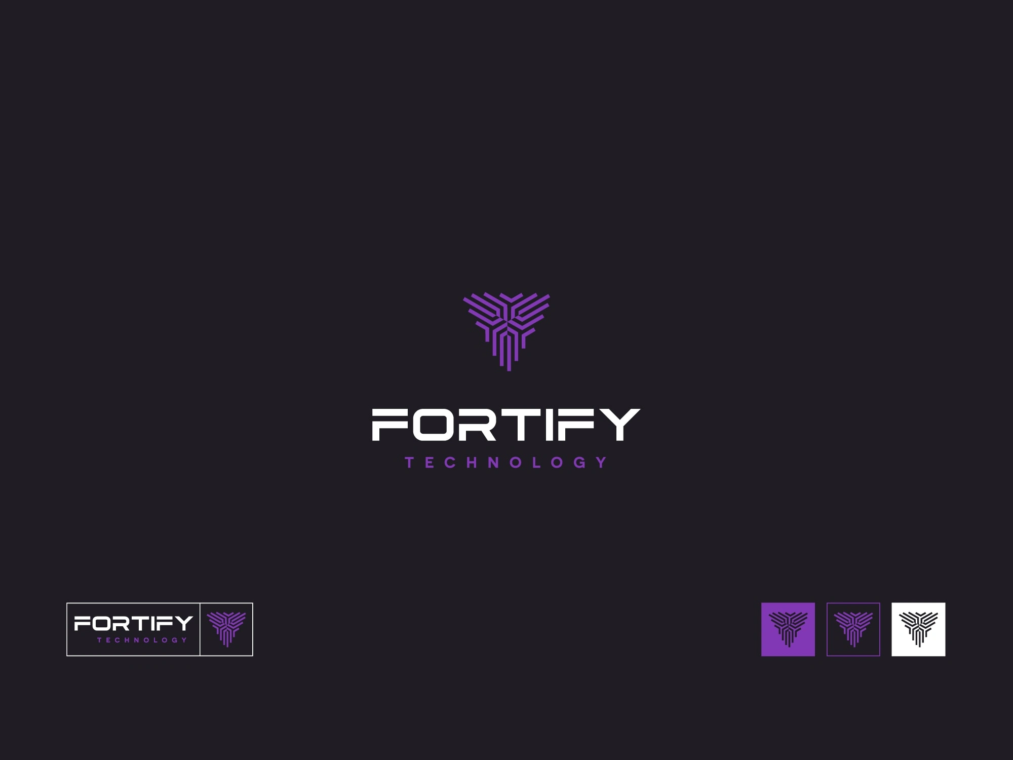 Fortity Logo variations on dark-gray background