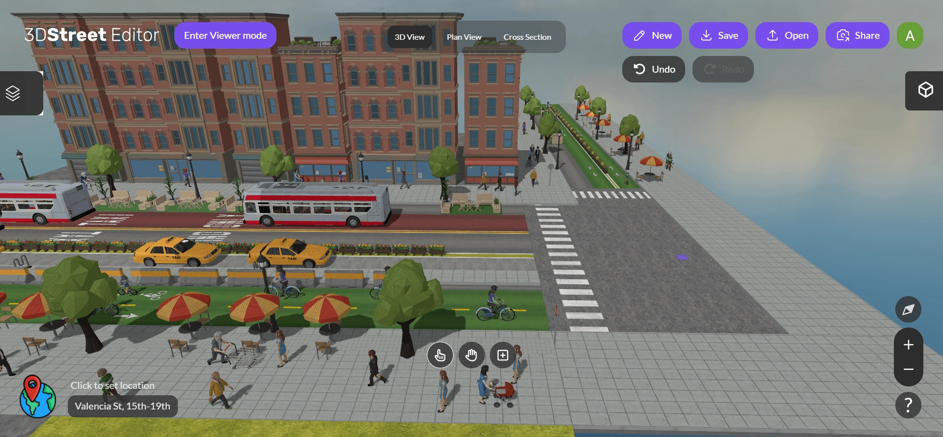 The editor allows you to create almost any complex streets models, such as the intersection