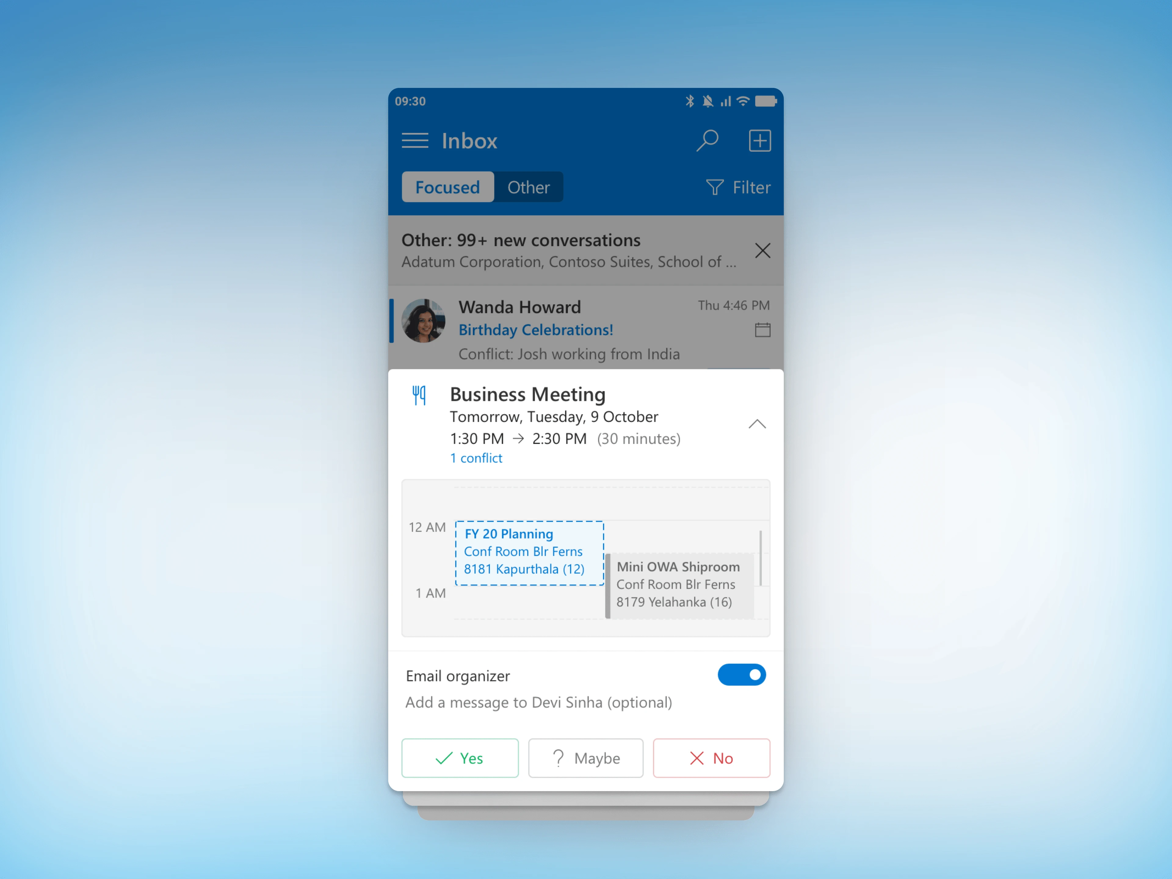 View and respond to events without leaving the message list