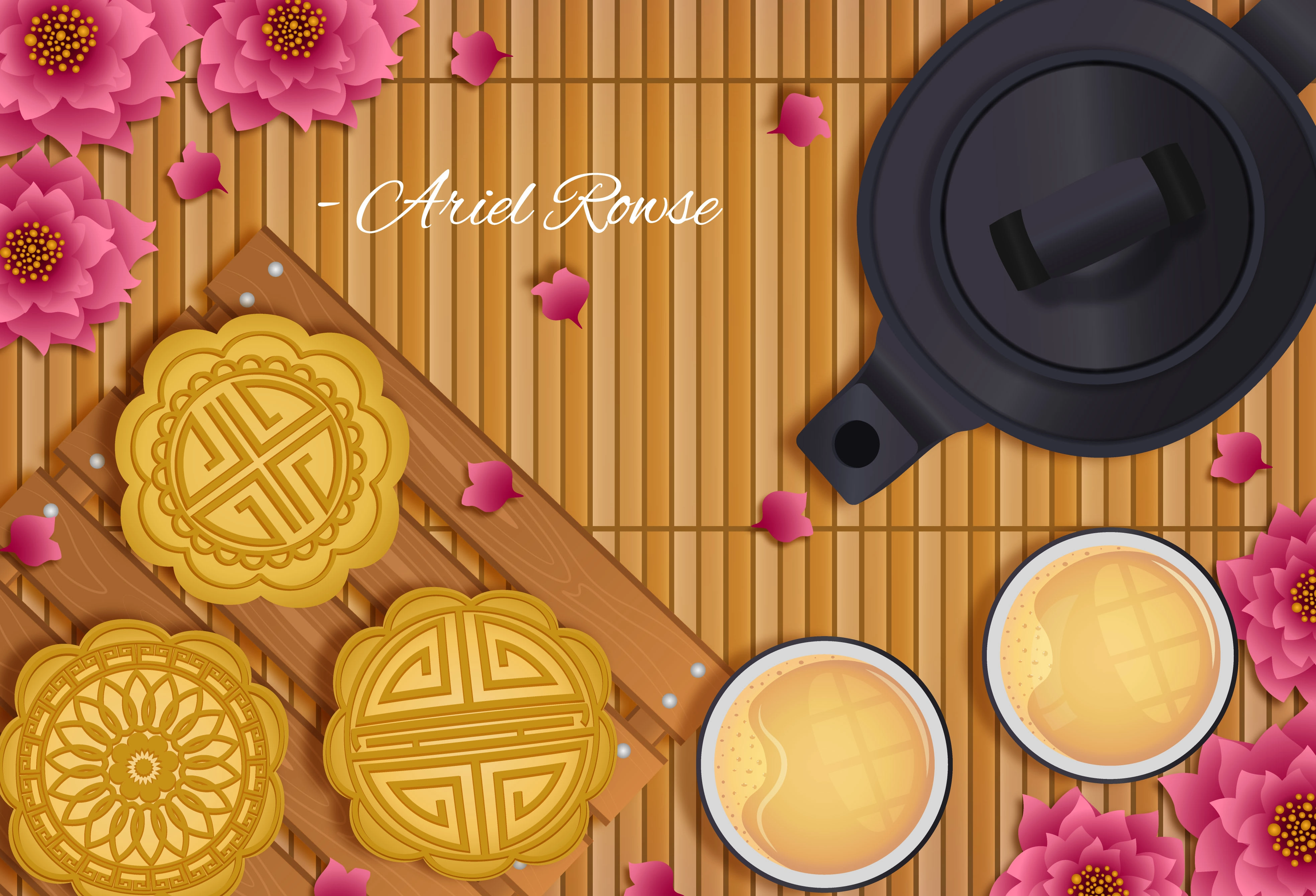 Mooncakes with Tea in Chinese Setting