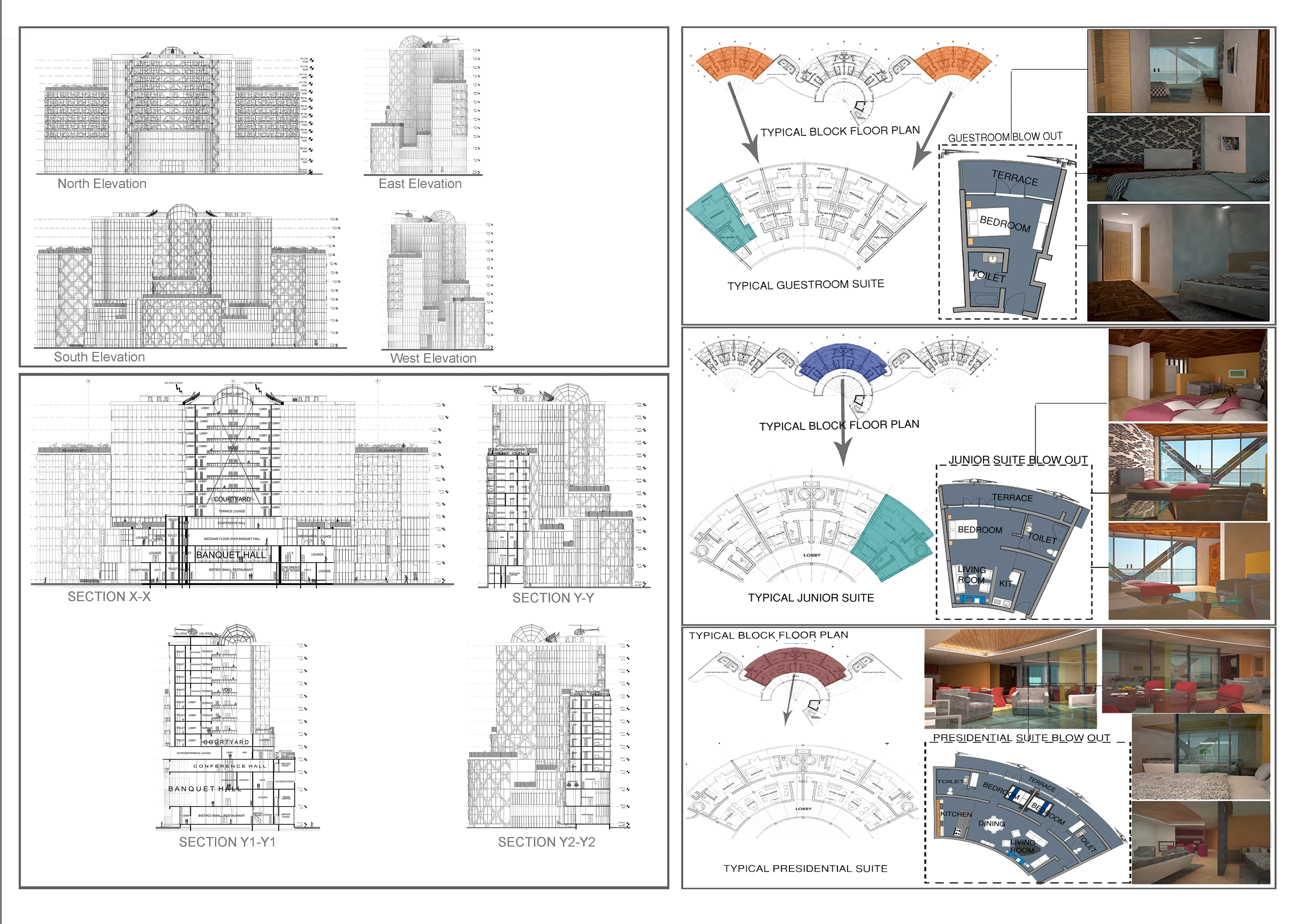 Elevations, Sections, as well as room prototypes