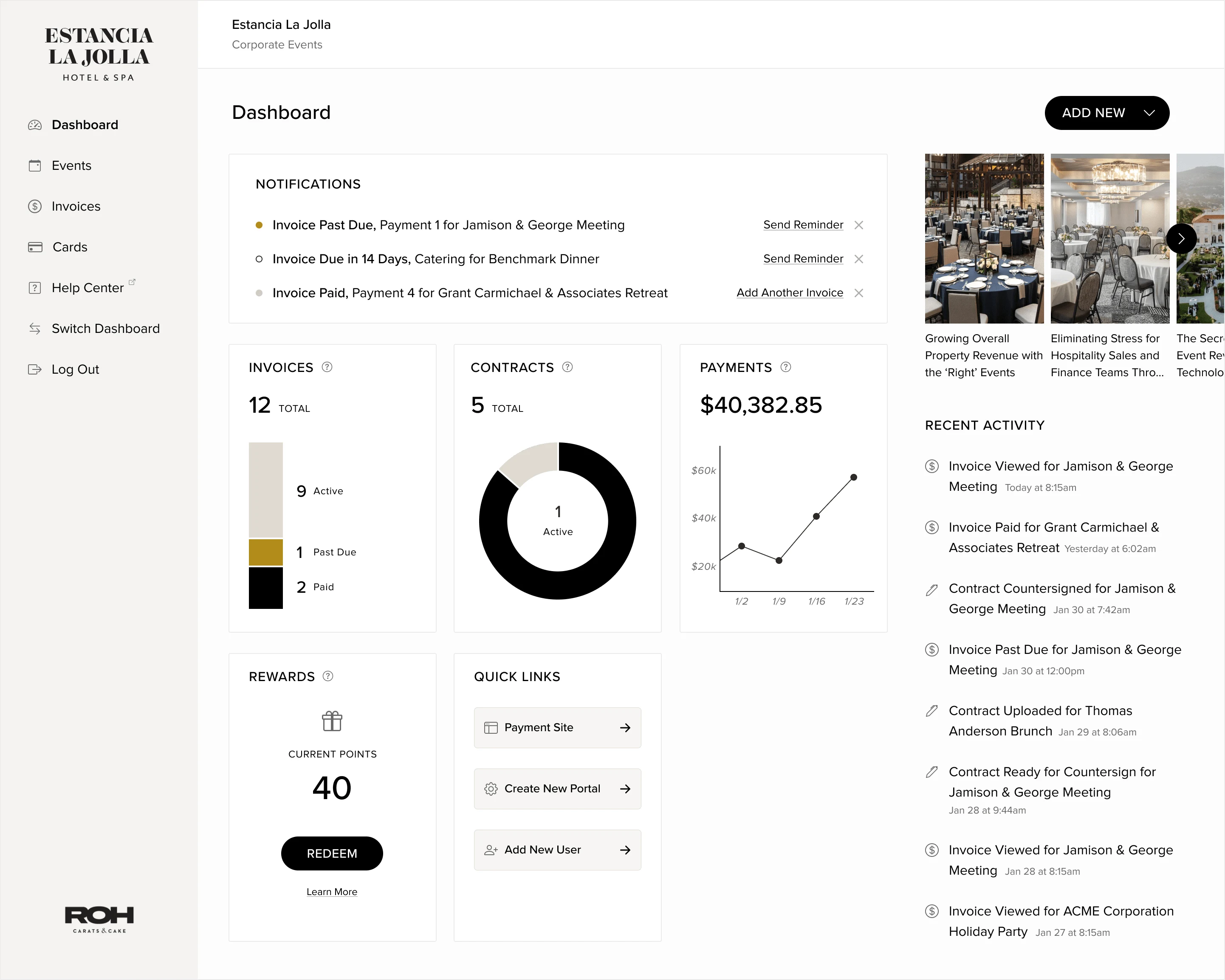 ROH's admin dashboard