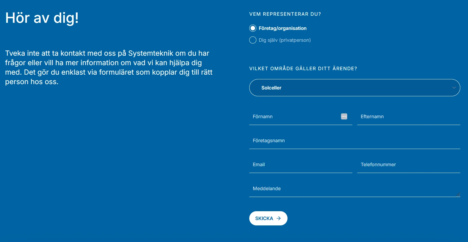 Contact form at systemteknik.se