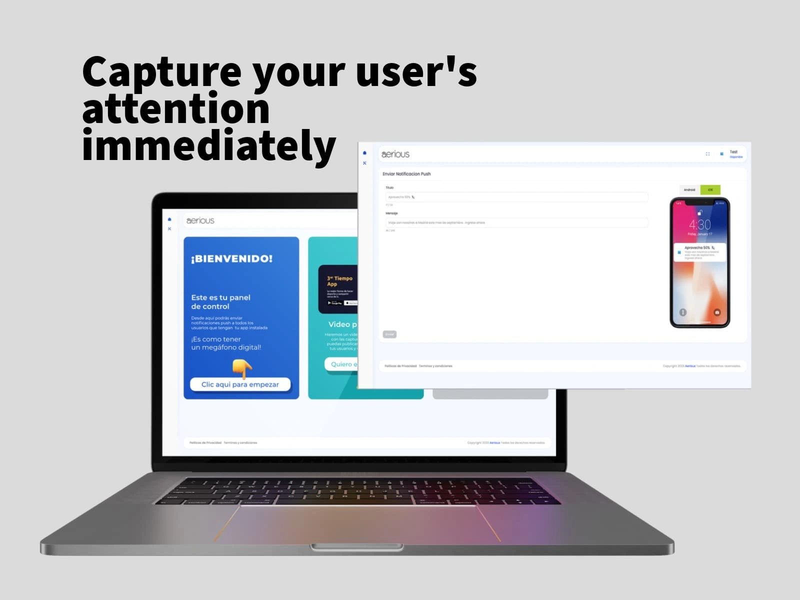 Engage your audience with just one click—real-time push notifications made easy!