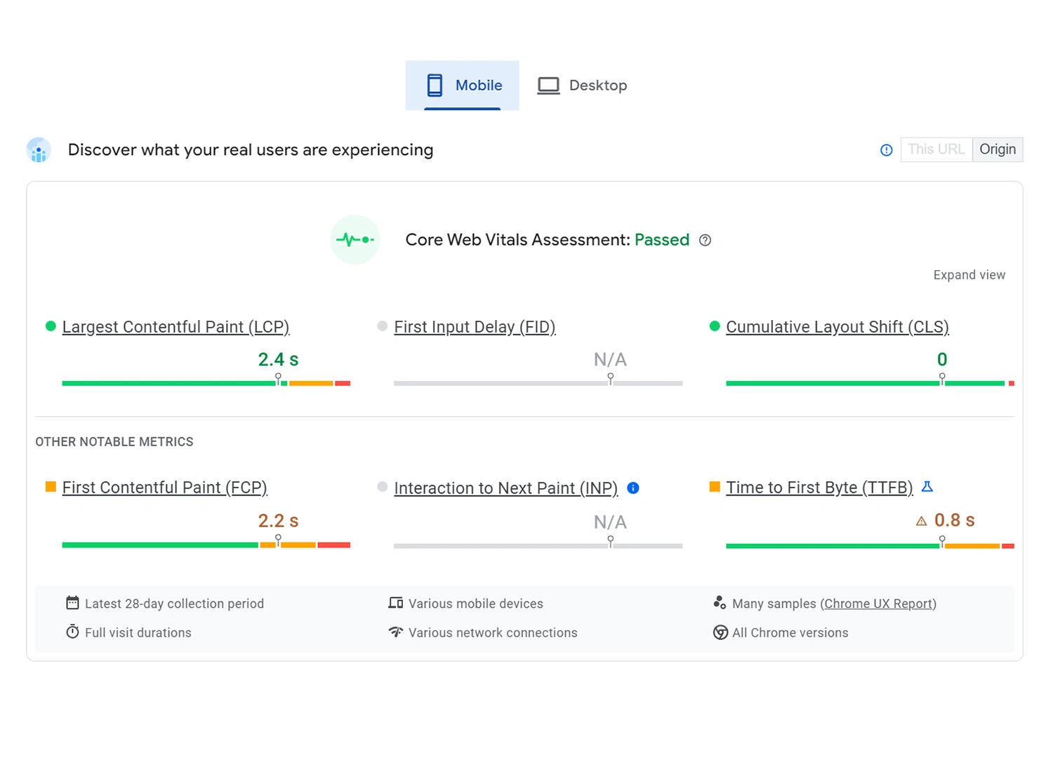 Core Web Vitals Assessment (Mobile) - Google - Authentic Italian Recipes