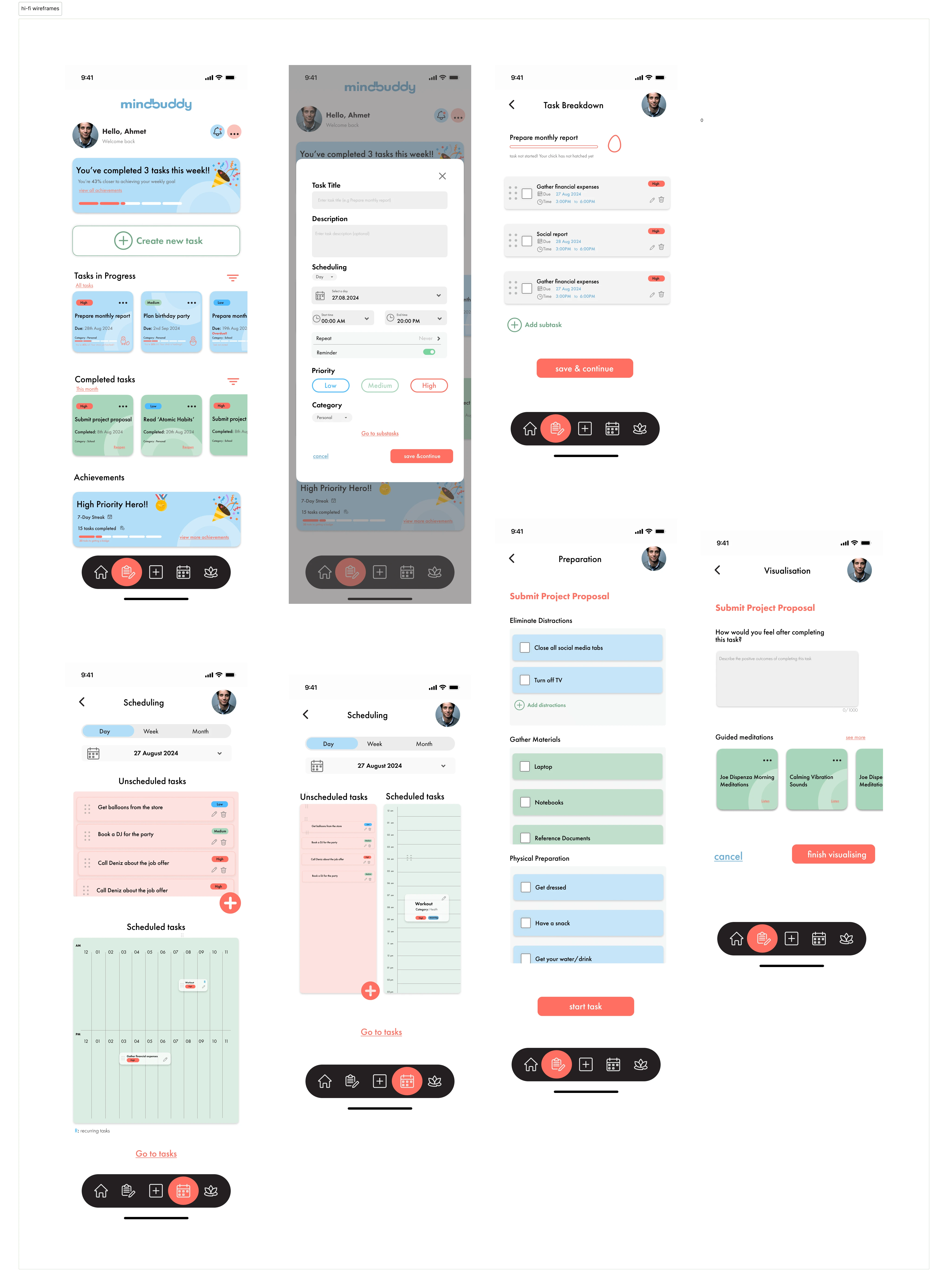 High fidelity wireframes