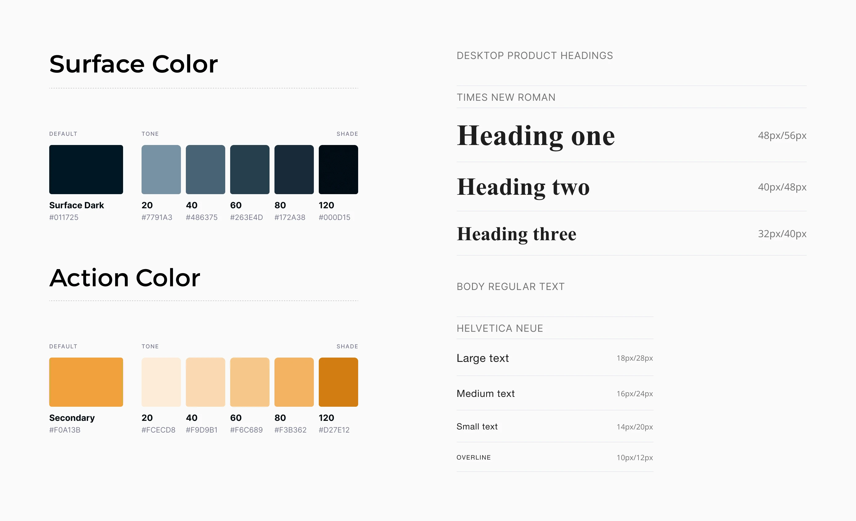 Style Guide for colors and text