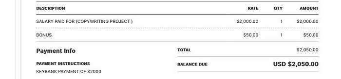 Invoice for the project completed