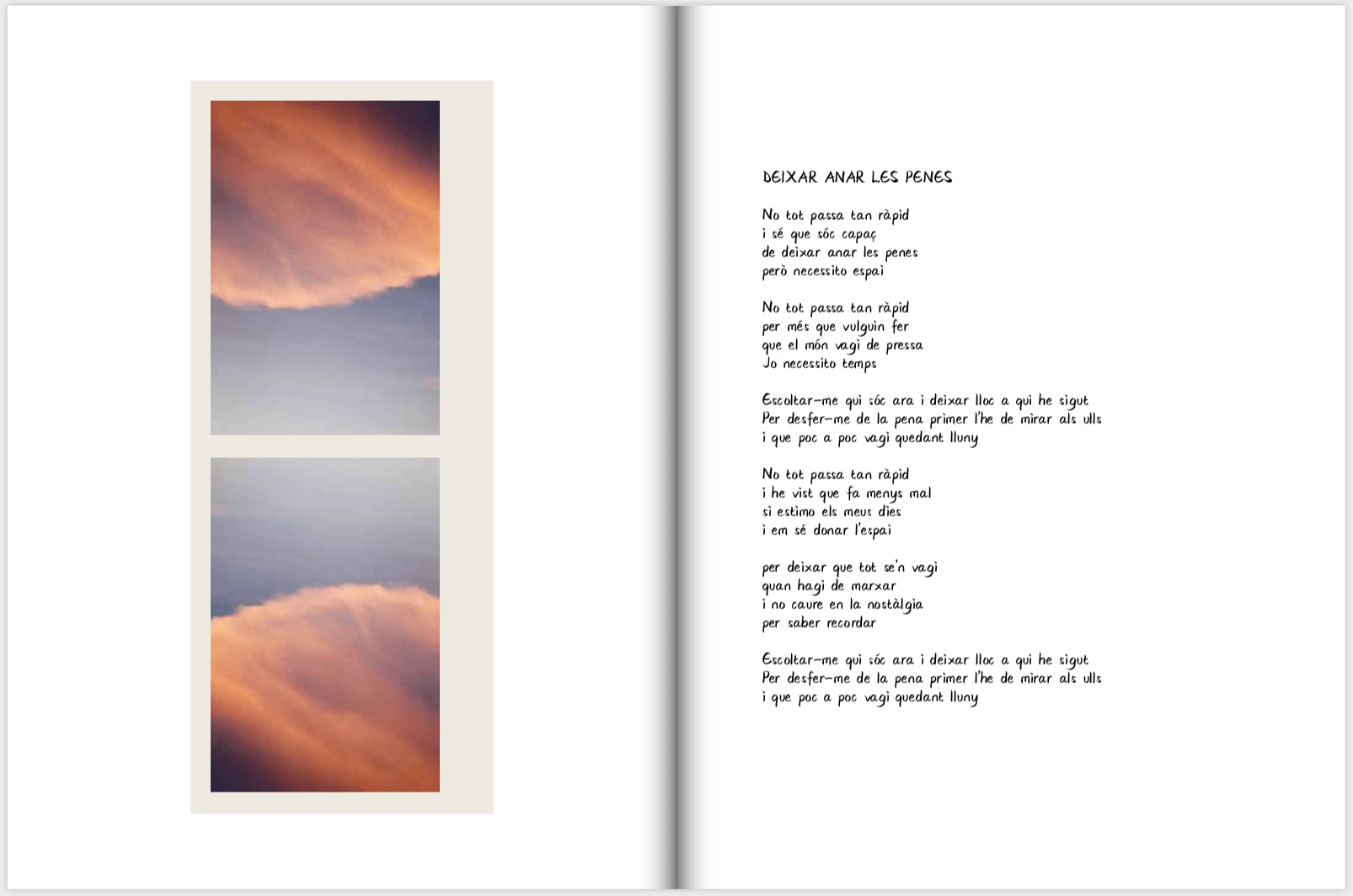 Natural elements like the sky, the clouds, the sea, the birds... they appear throughout the fanzine referencing phrases from their songs.