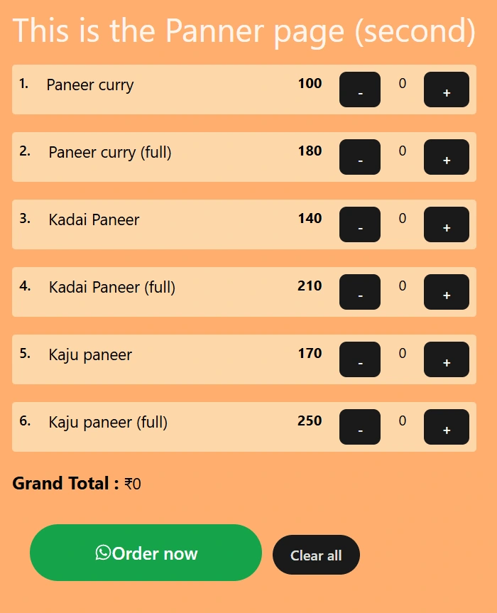 customers selection menu and their total billing