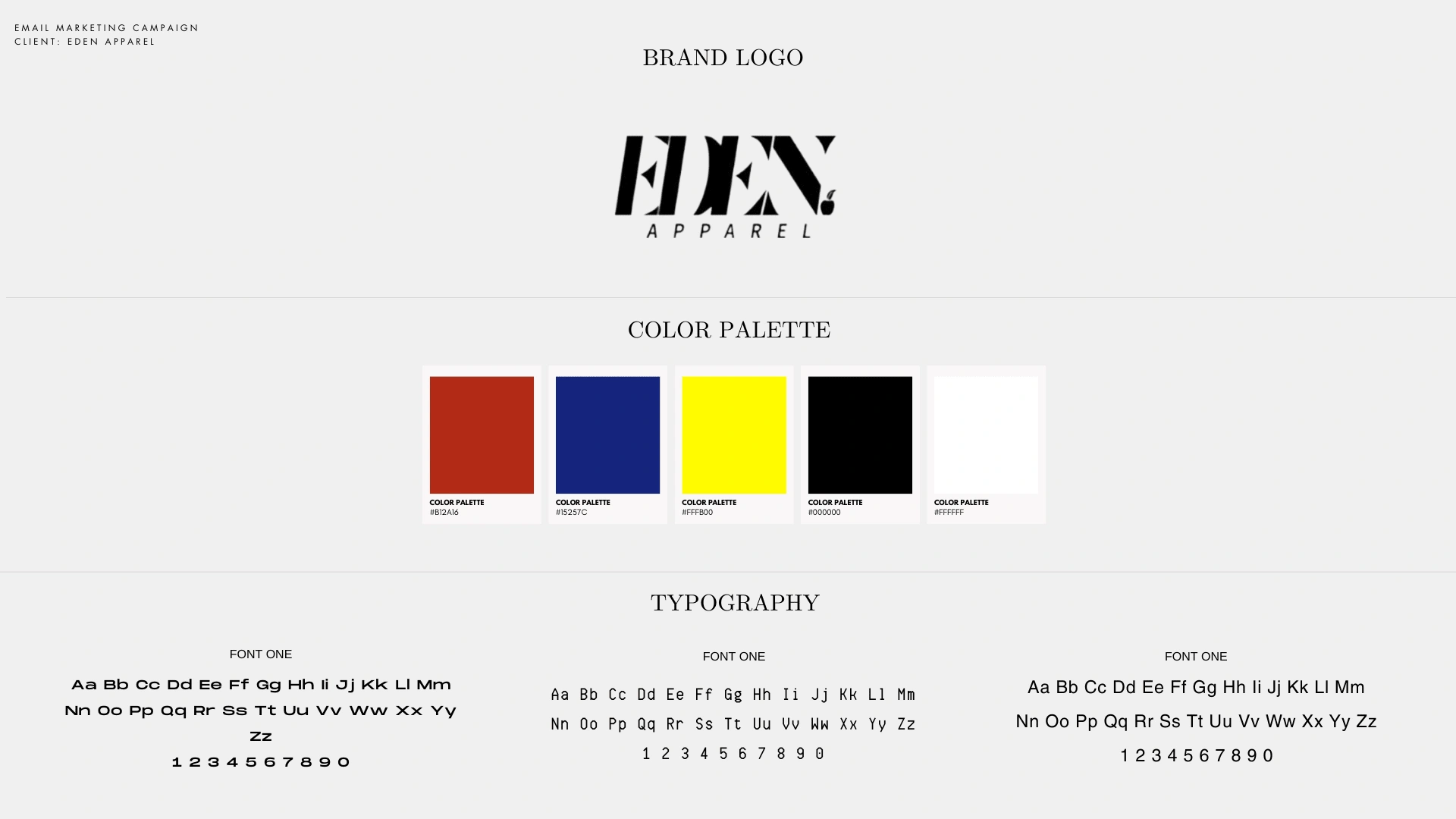 Brand Logo, Color Palette, Typography