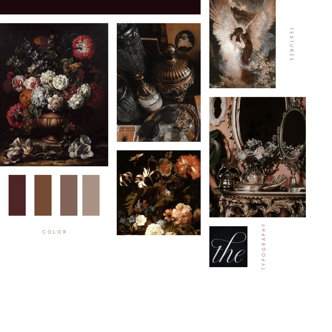 MOODBOARD- Keywords- VINTAGE, DARK, MOODY, BAROQUE