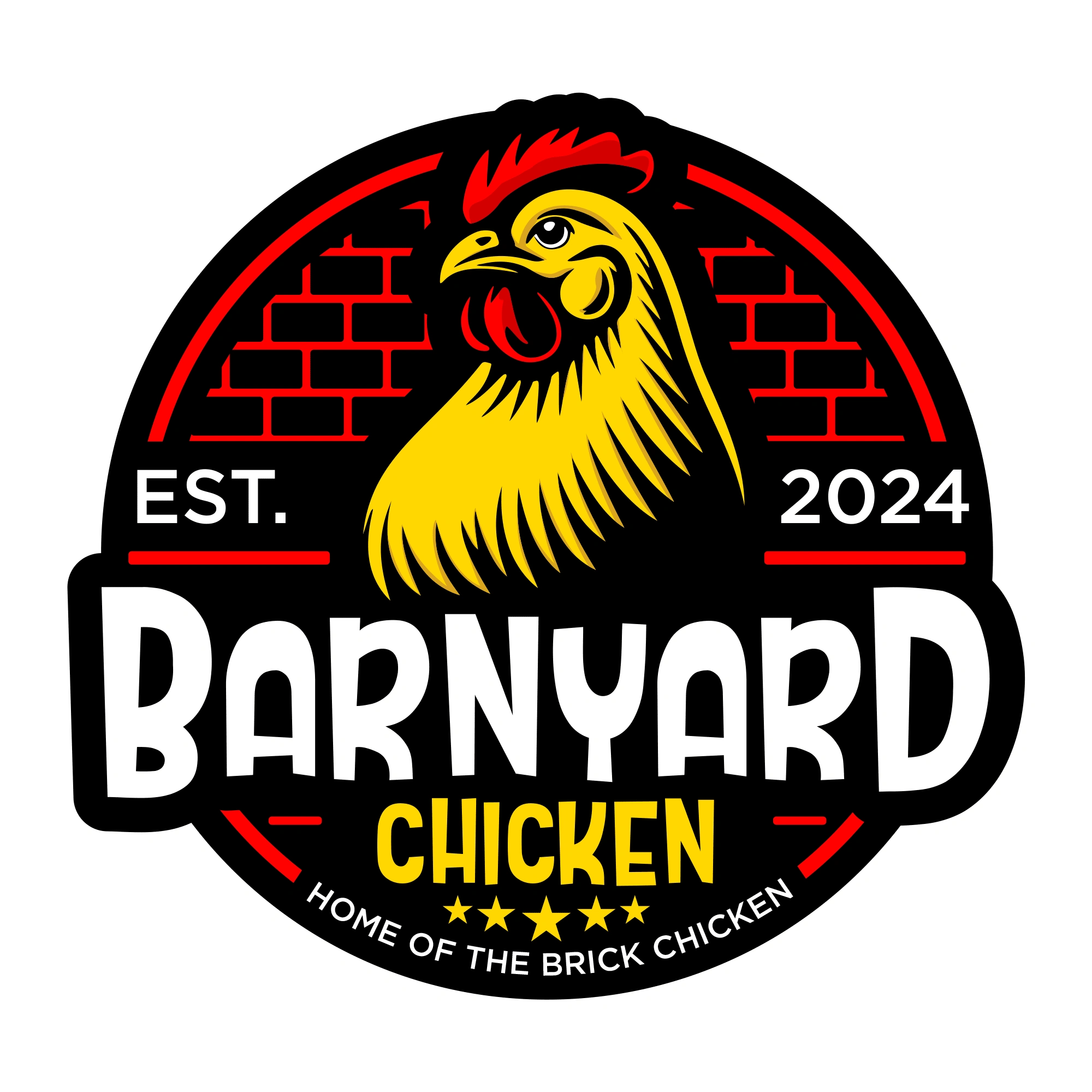 Barnyard Chicken (home of the brick chicken) logo