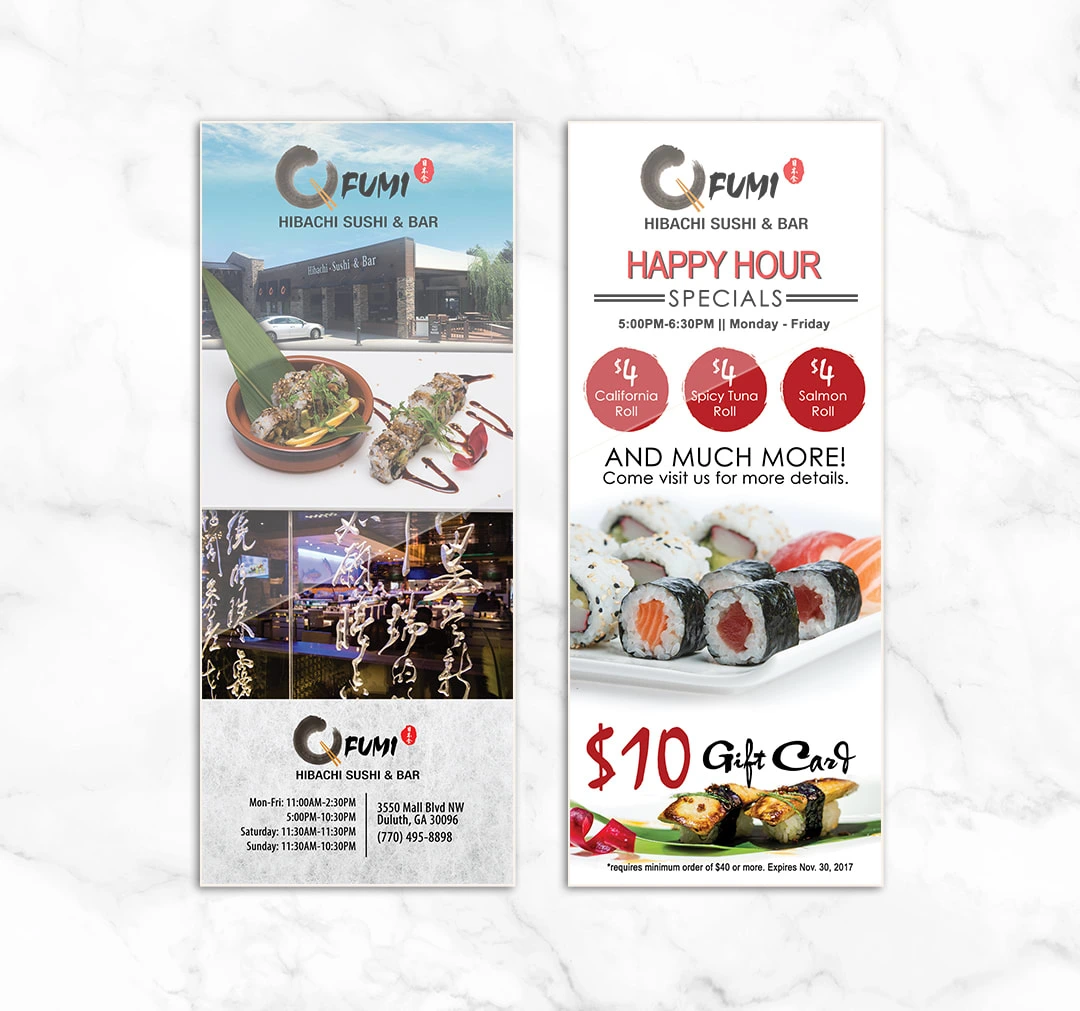 Rack Card Design for Local Sushi Restaurant