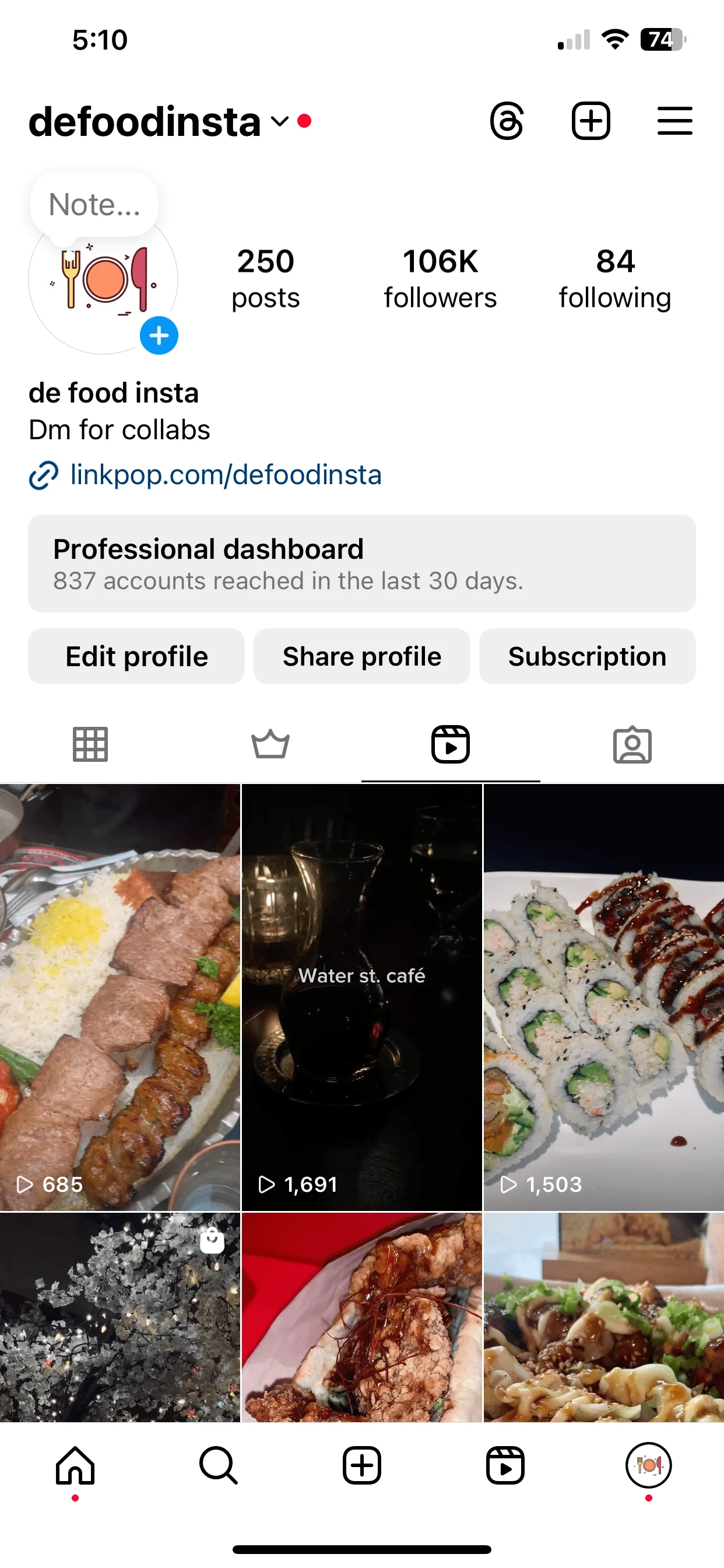 Instagram + Profile page