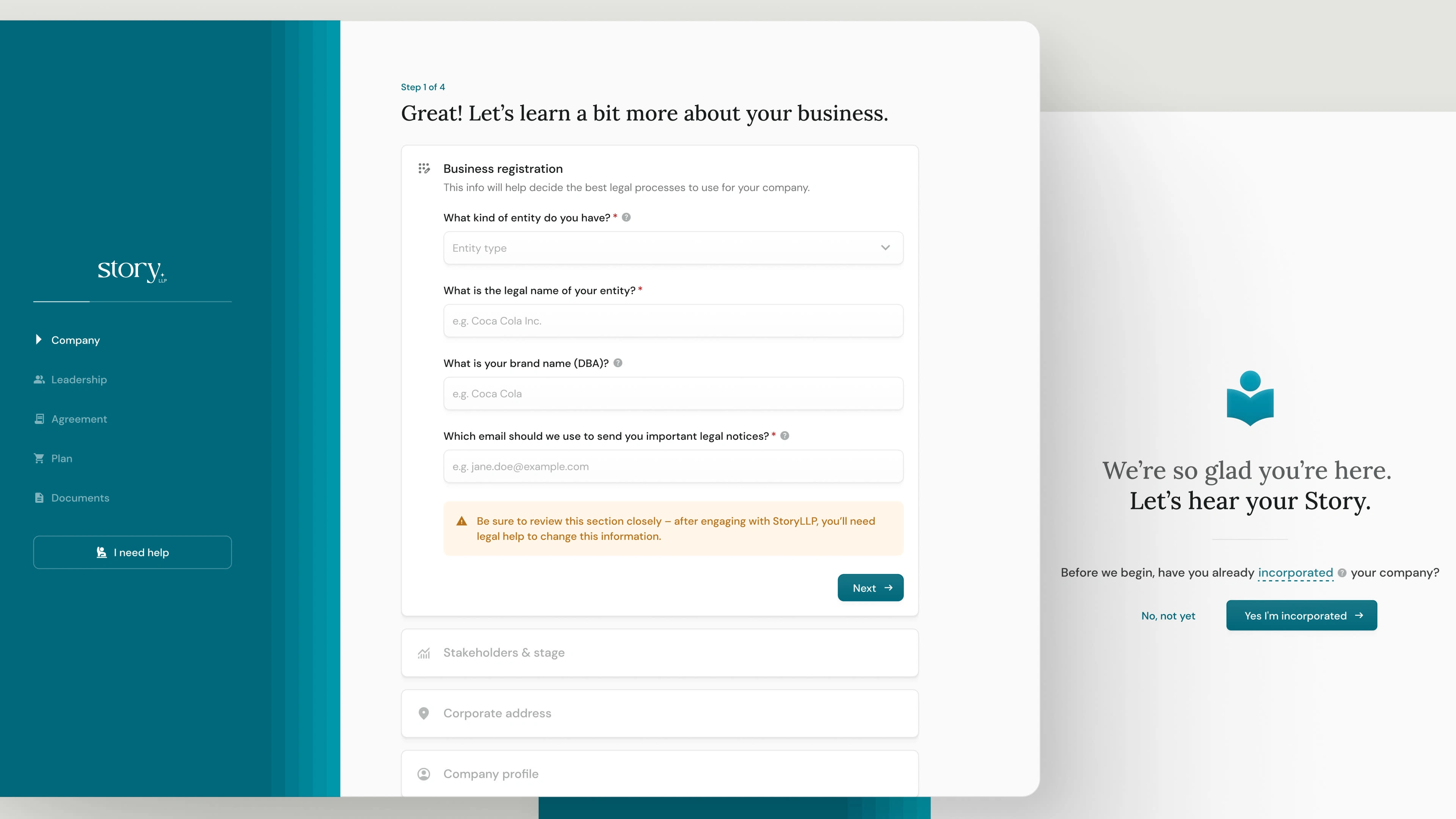 Onboarding takes you through a "book" of your "story", where the colored accents (pages) in the sidebar decrease as you edge nearer to the end of onboarding.