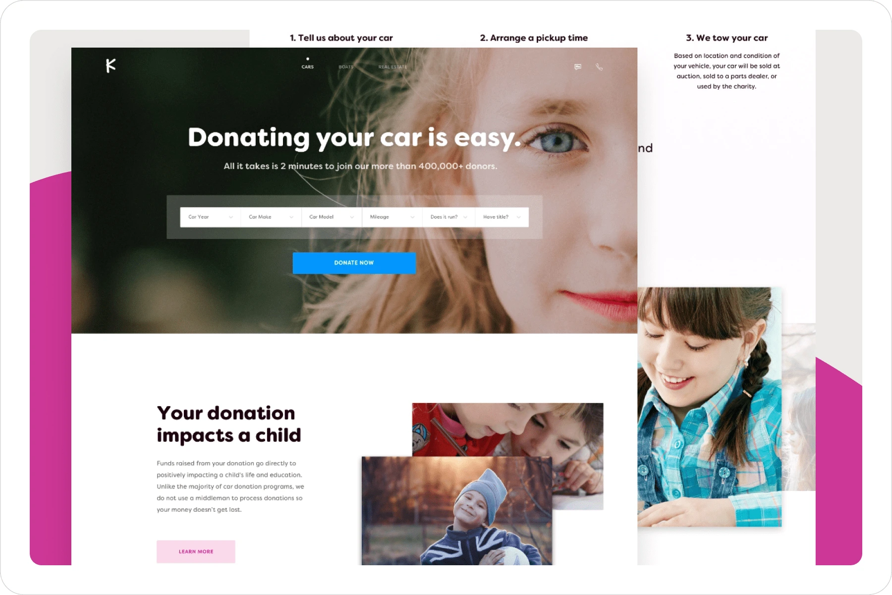 Redesign of the Kars4Kids landing page (personal project).