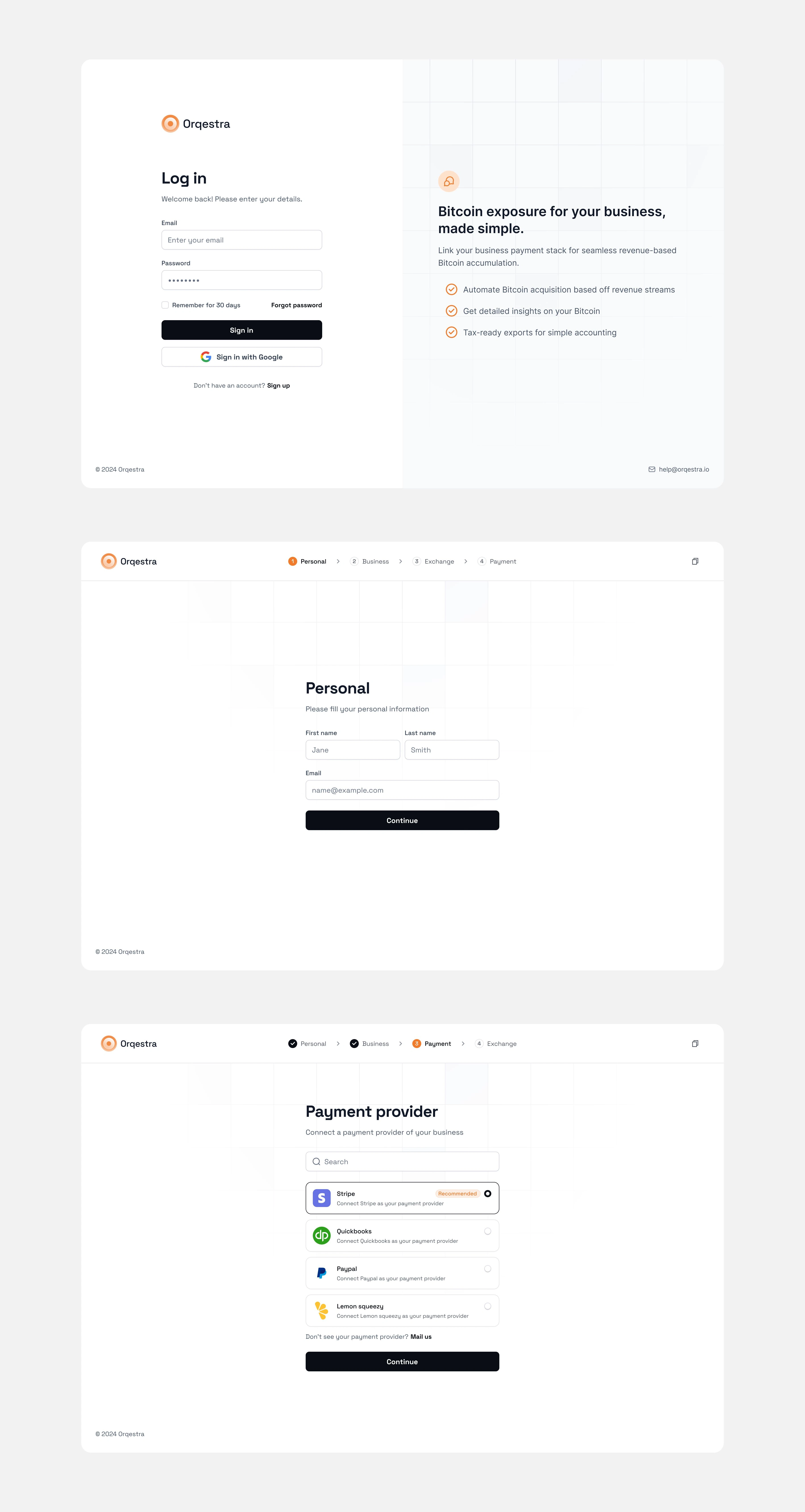 Parts of the onboarding flow