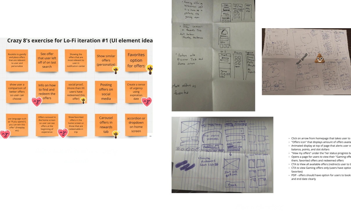 Sketches from the team and Miro board after Crazy 8's exercise.