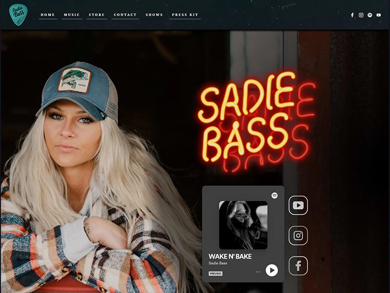 Sadie Bass Music Home Page - Above the Fold Content