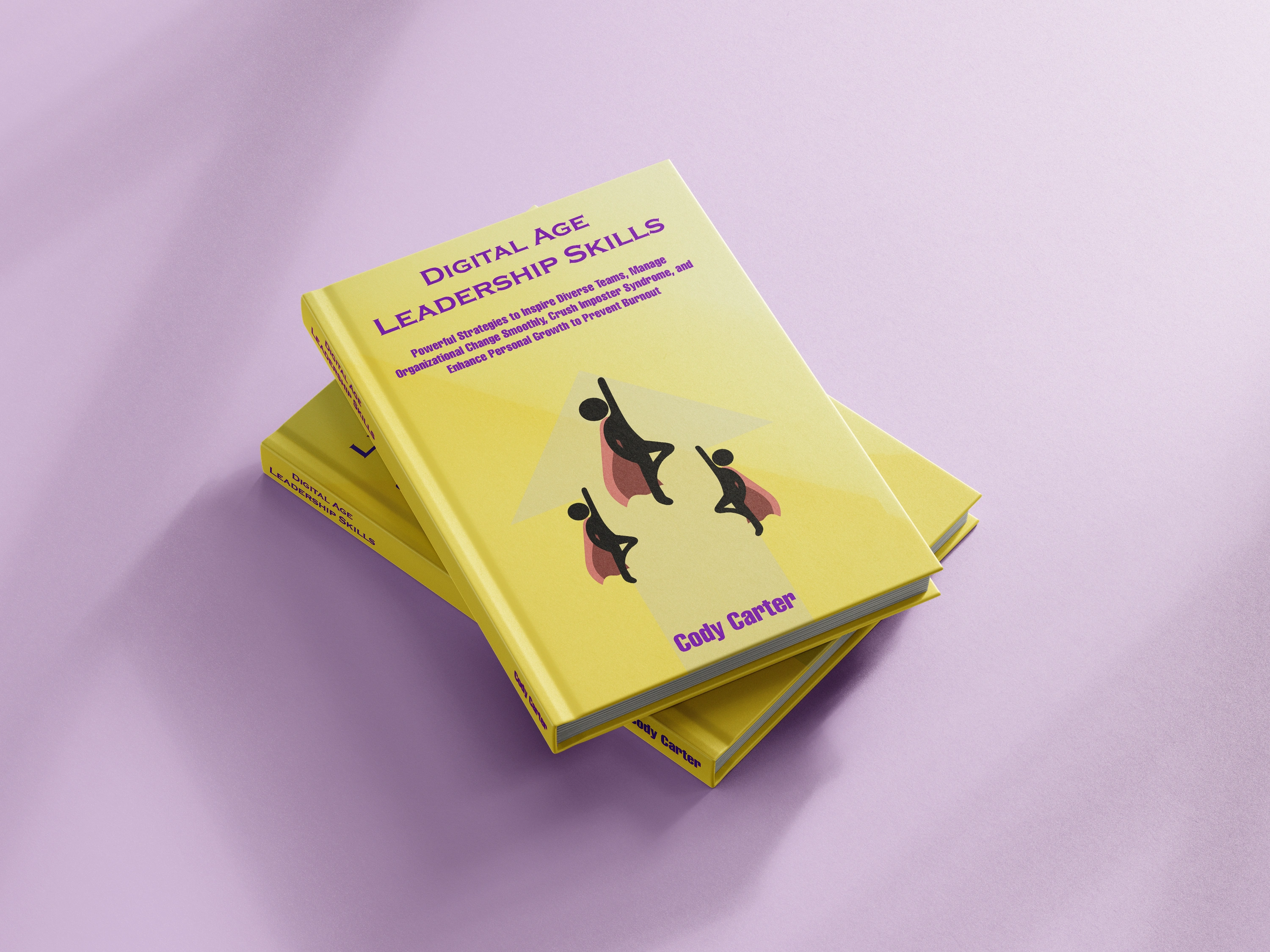 I've created a simplistic and modern design with a yellow background symbolizing energy which is essential for a leader and a complementary purple color for balance. The centerpiece is a custom illustration featuring a leader and their team flying upward toward success.