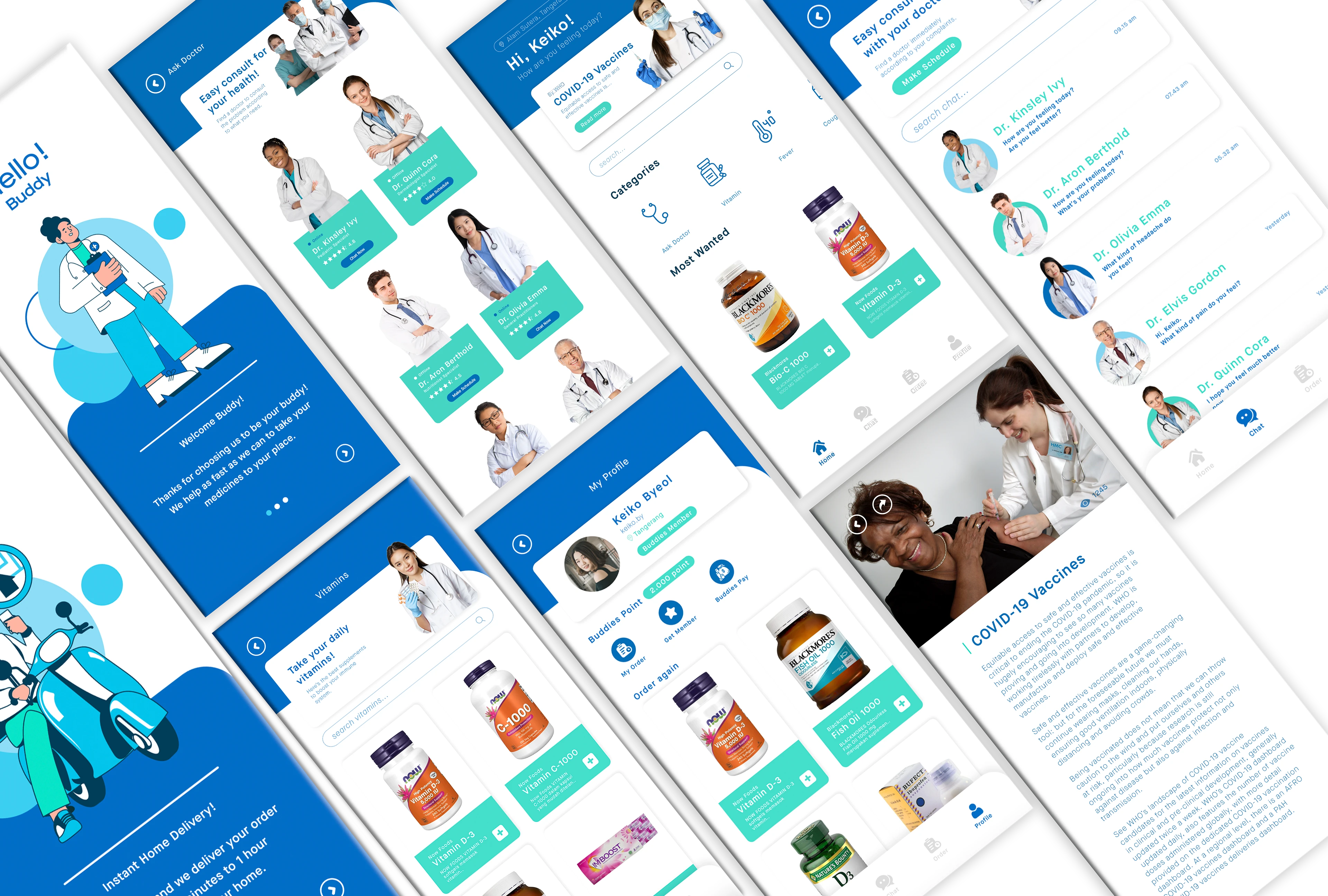 Concept for this application is, simple and clean to make it easier for people who used it. The main color of this application is mostly blue, because psychologically it can be calming for the patient who use this app.