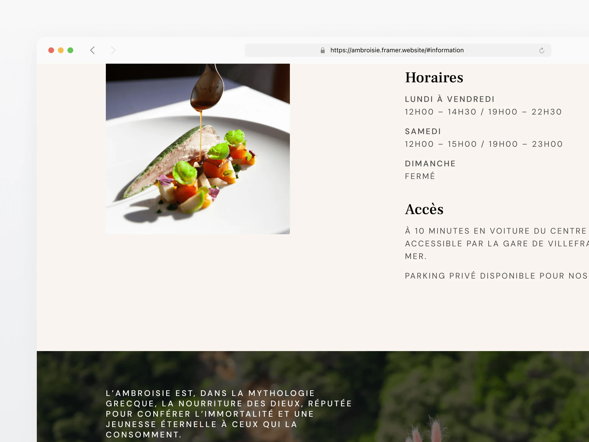 Homepage of Ambroisie Restaurant