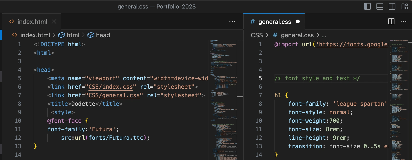 general.css linked in all my html