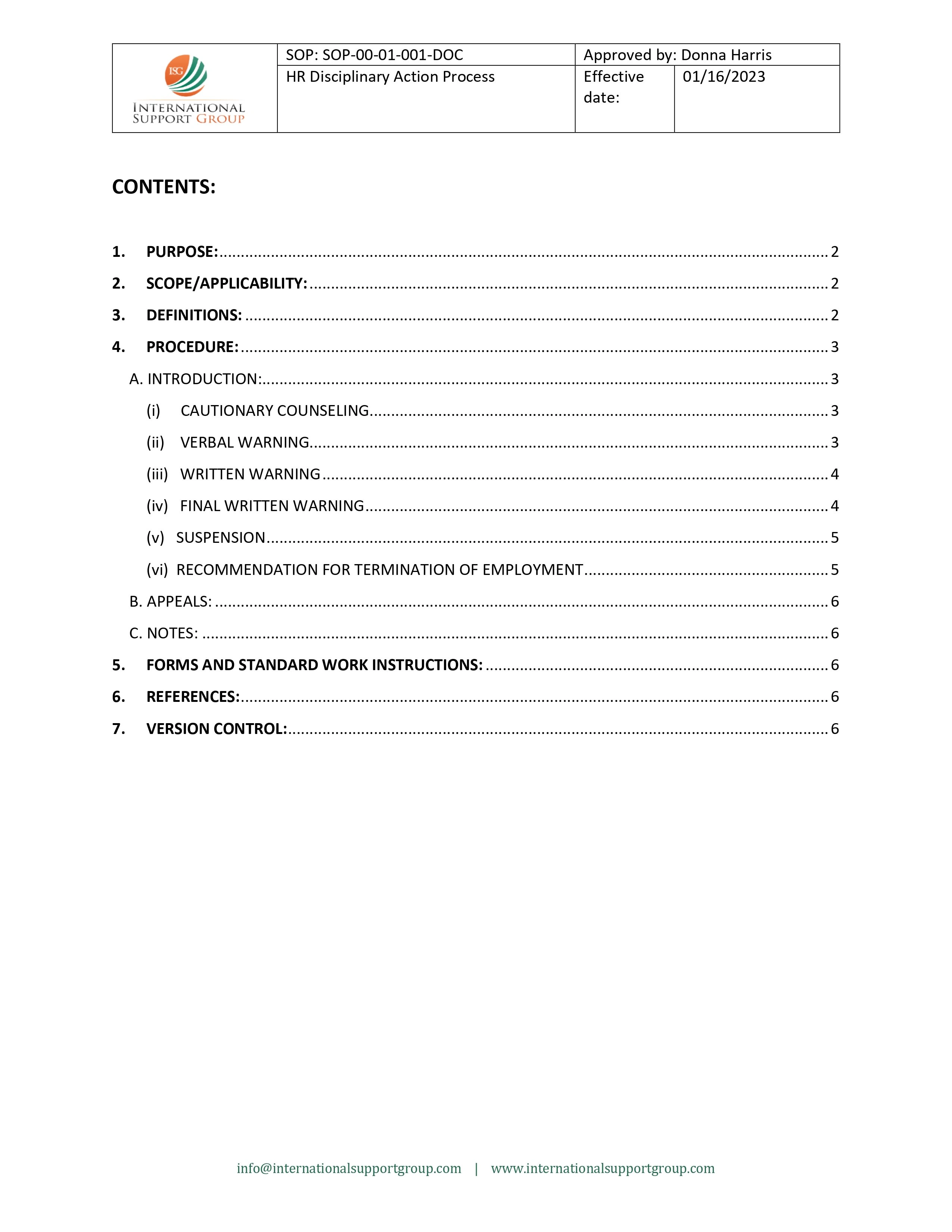 Sneak peek into HR SOP "HR Disciplinary Action Process"