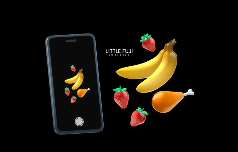 3d models of mobile and fruits