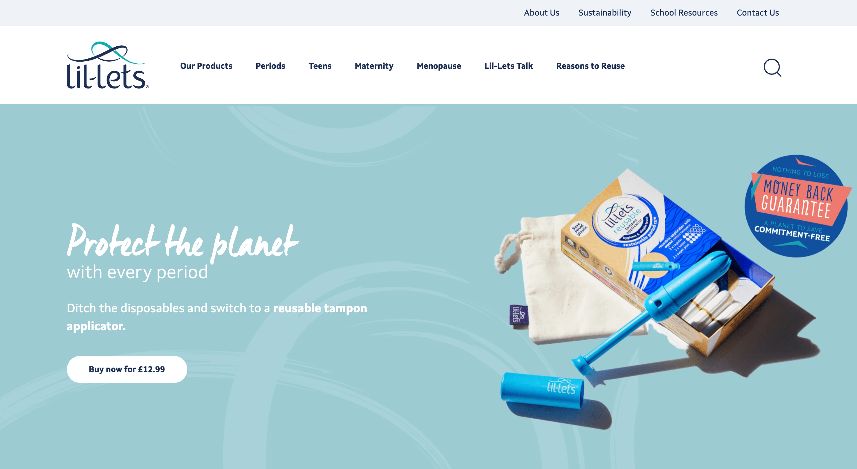 Screenshot of the Lil-Lets Reusable Tampon Applicator landing page.