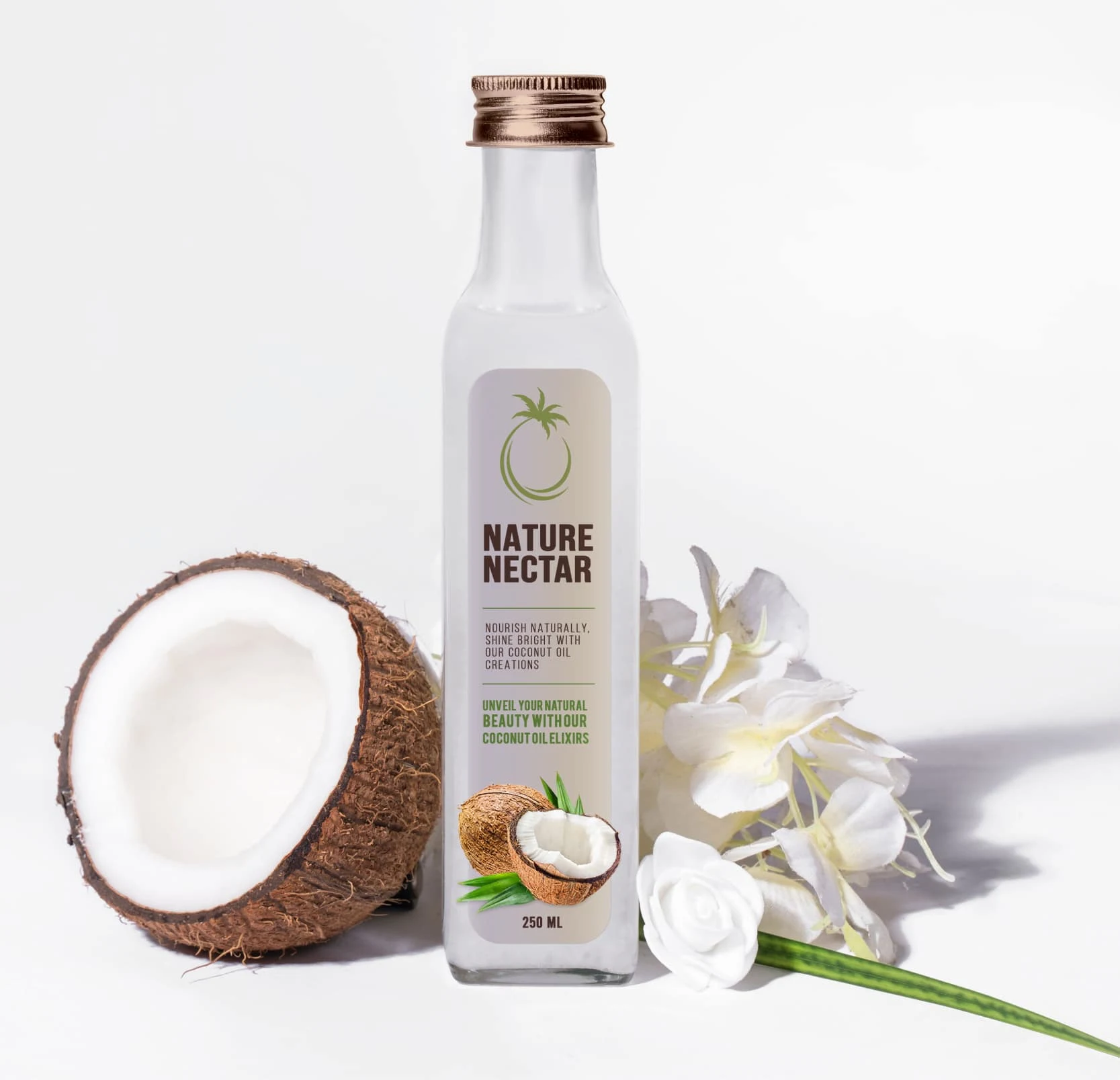 Coconut Oil Packaging: Nature Nectar – Fresh and organic coconut oil bottle packaging.