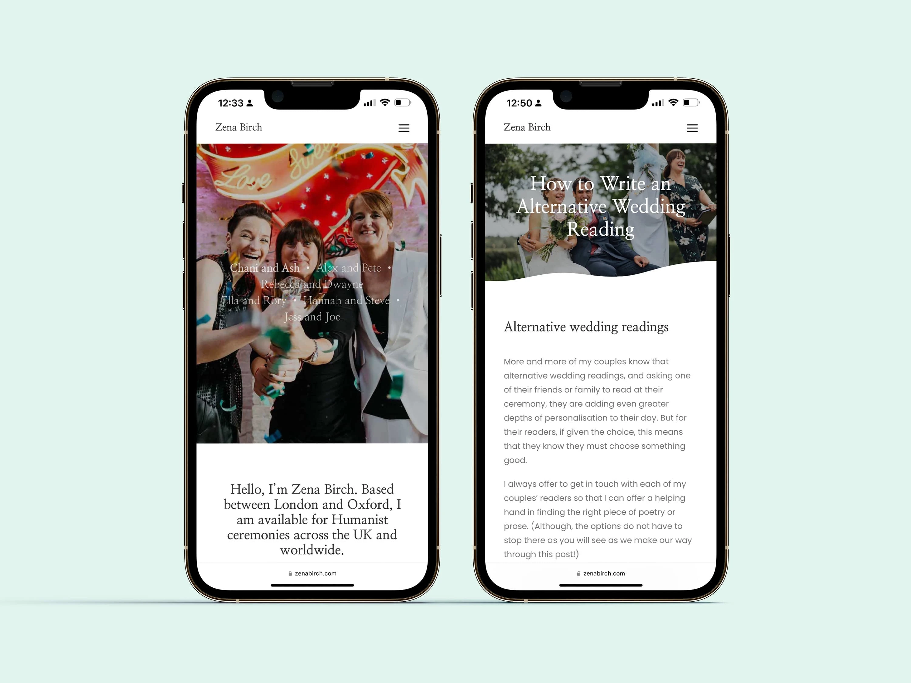 Homepage and content page on mobile