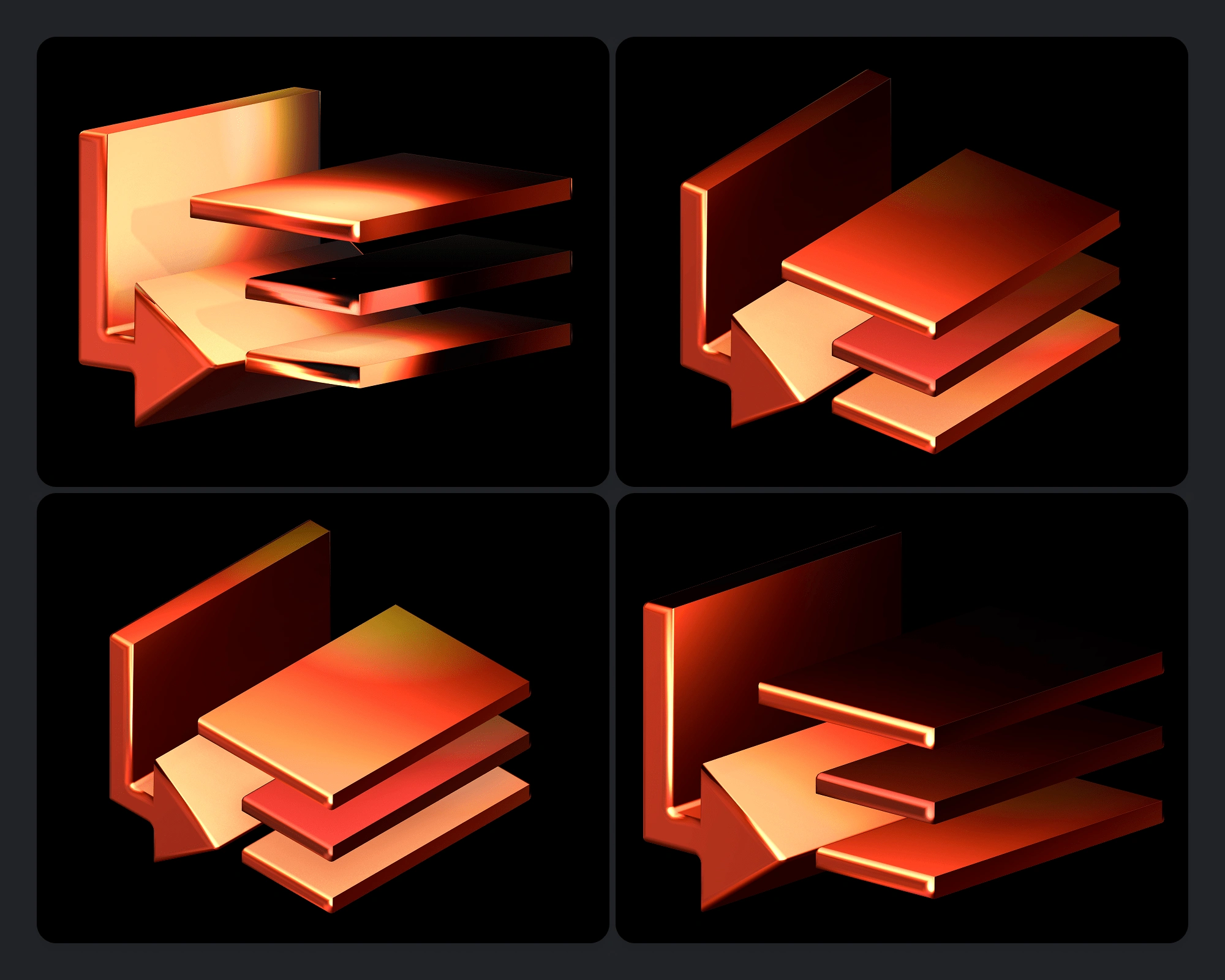 Collection of renders of the 3D icon