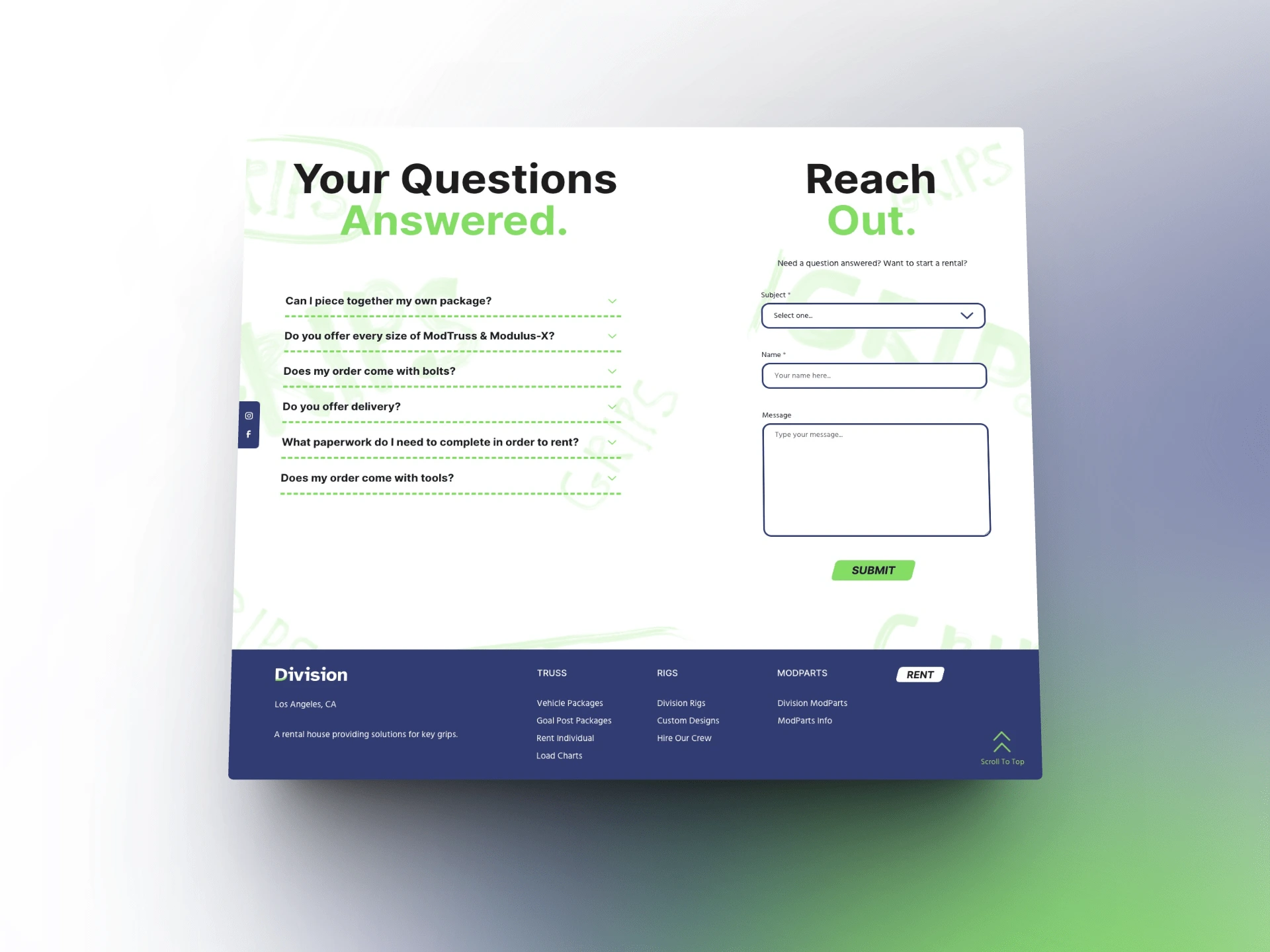 FAQ and Contact form from Division.rentals