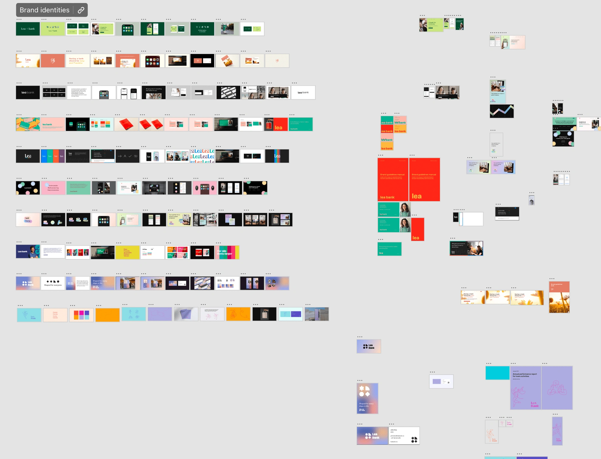 The file where the brand identities have been grouped, alongside some drafts that were made along the way. More artboards were produced in other files, but we have selected only the ones above for the final presentation.